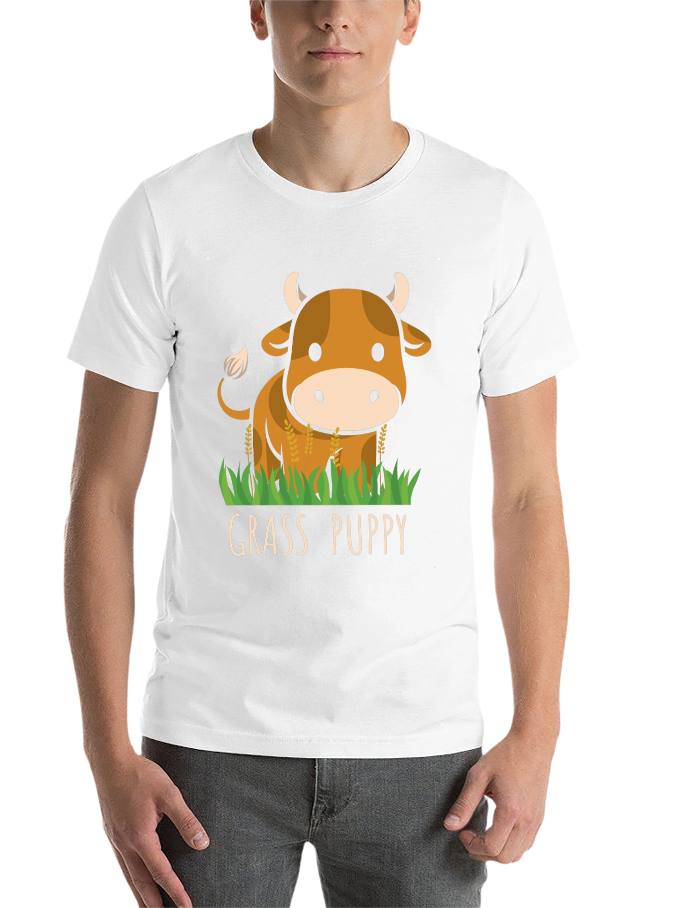 Black Grass Puppy Cute Cow Graphic T-Shirt view 14