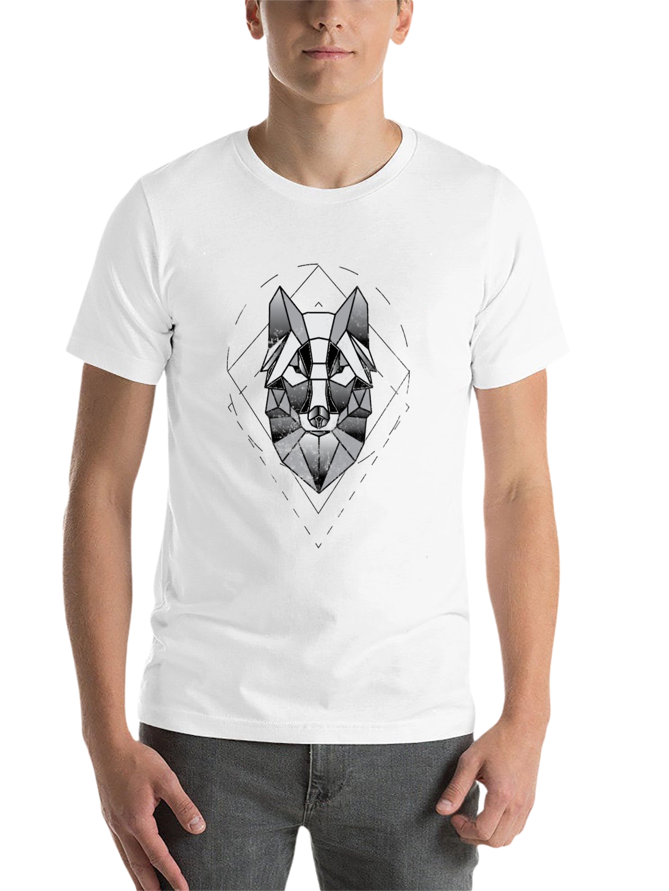 Black Geometric Wolf Graphic Black T-Shirt view 14