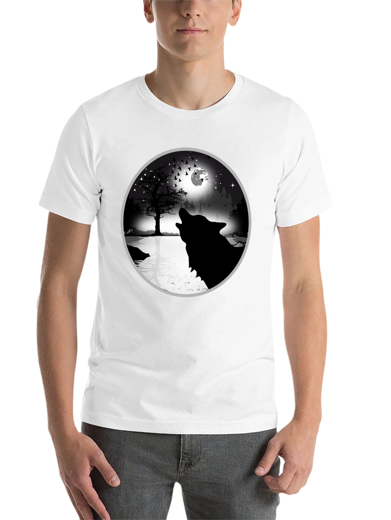Black Wolf Howling at Moon Graphic Tee - Black view 14