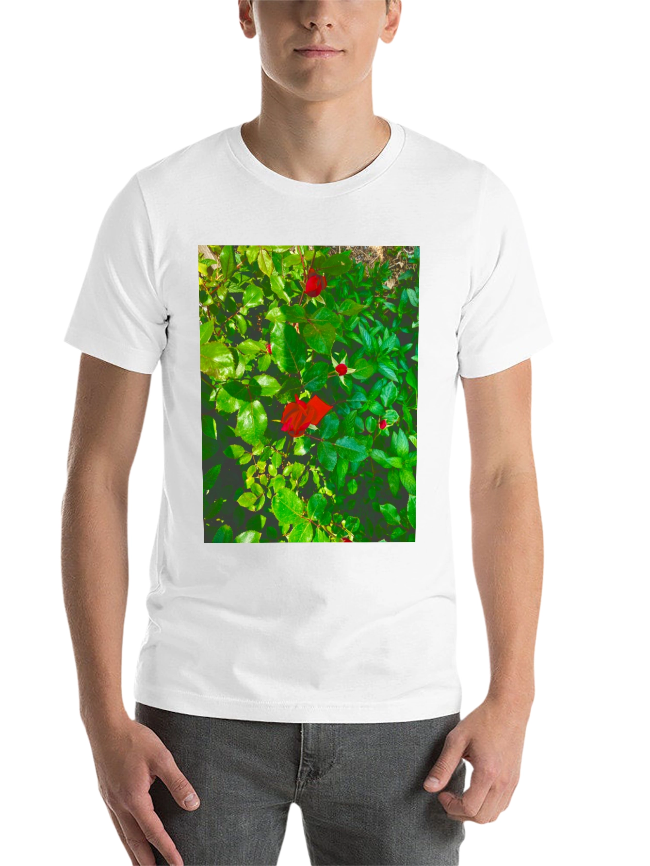 Black Rose Bush Graphic Tee - Nature Inspired Black T-Shirt view 14