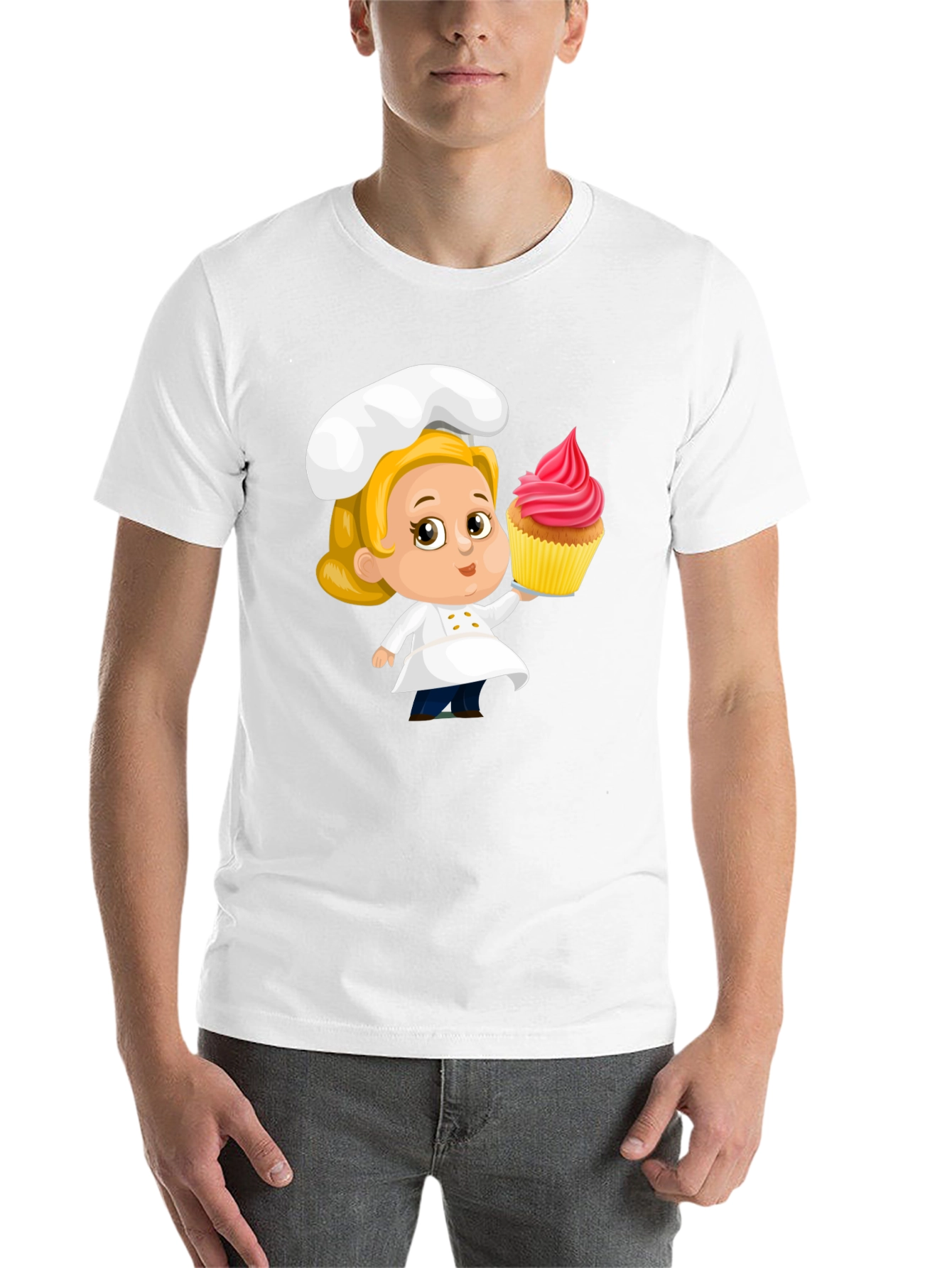 Black Chef Cupcake Cartoon T-Shirt - Cute & Fun Design view 14