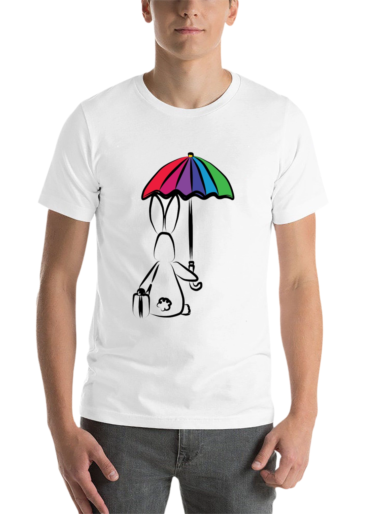 Black Rainbow Umbrella Bunny T-Shirt view 14