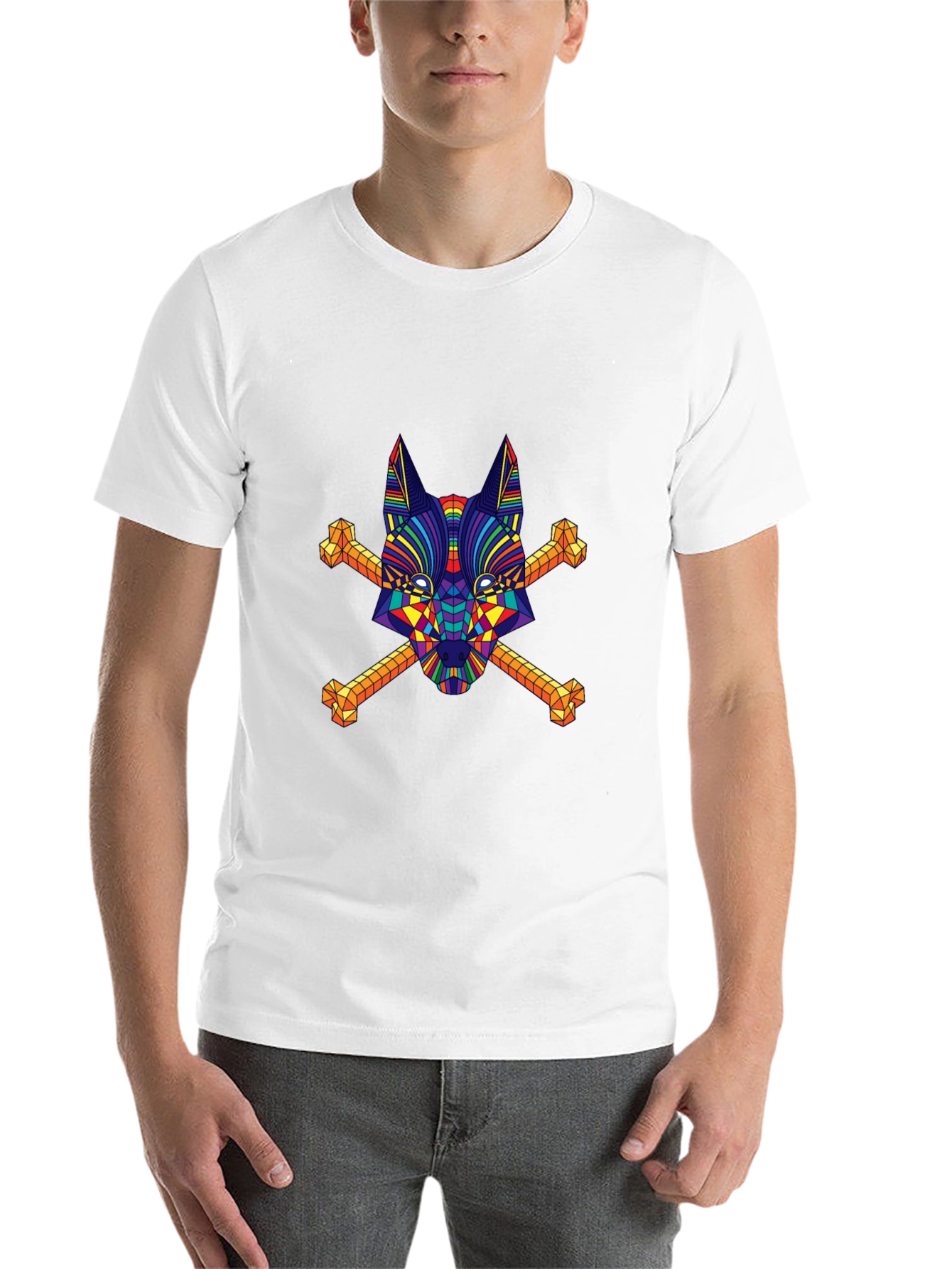 Black Geometric Dog & Crossbones Graphic Tee - Black view 14