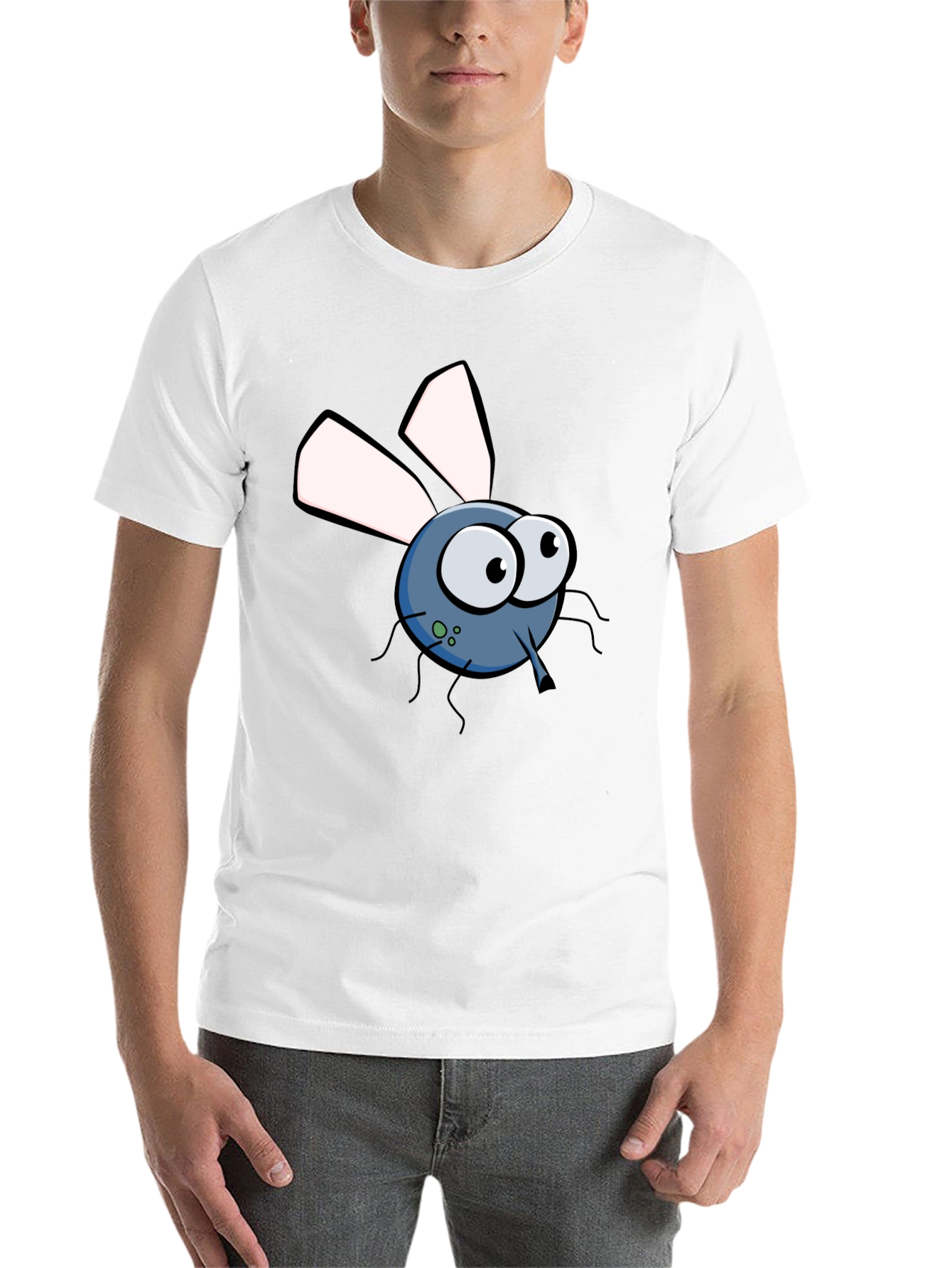 Black Funny Cartoon Fly Graphic T-Shirt view 14