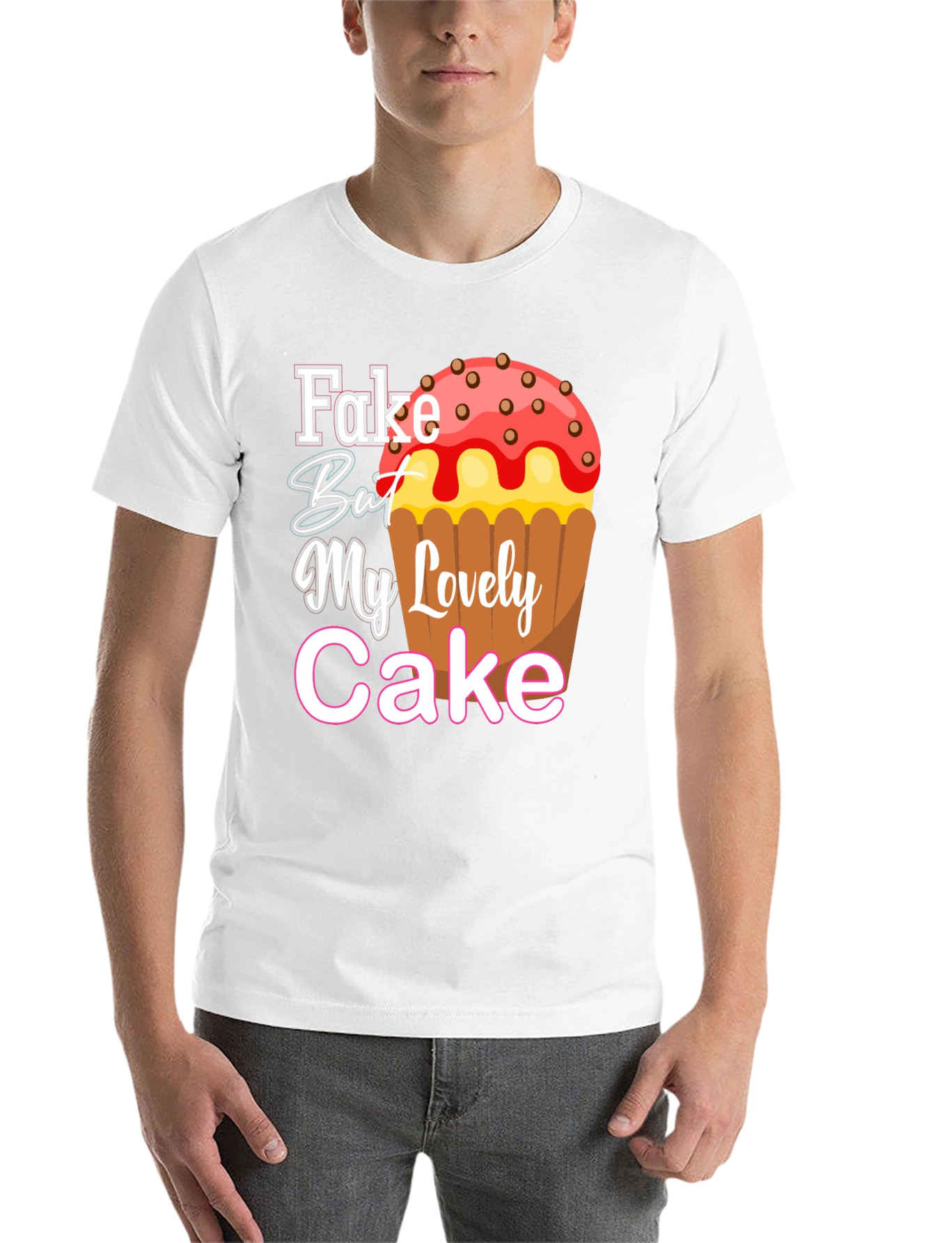 Black Fake But My Lovely Cake Black Graphic Tee view 14