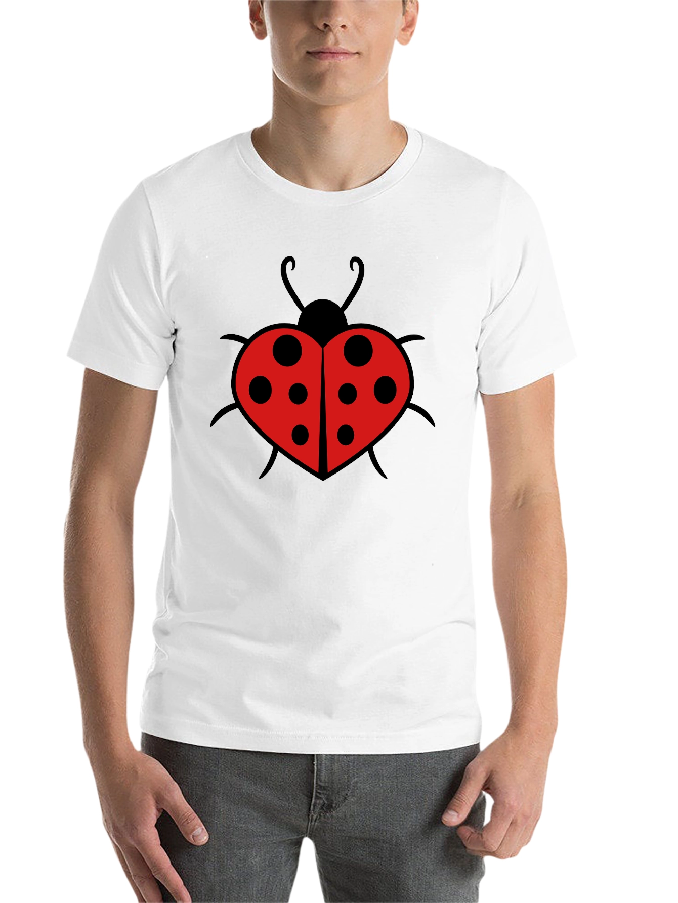 Black Ladybug Heart Graphic Tee - Black Cotton T-Shirt view 14