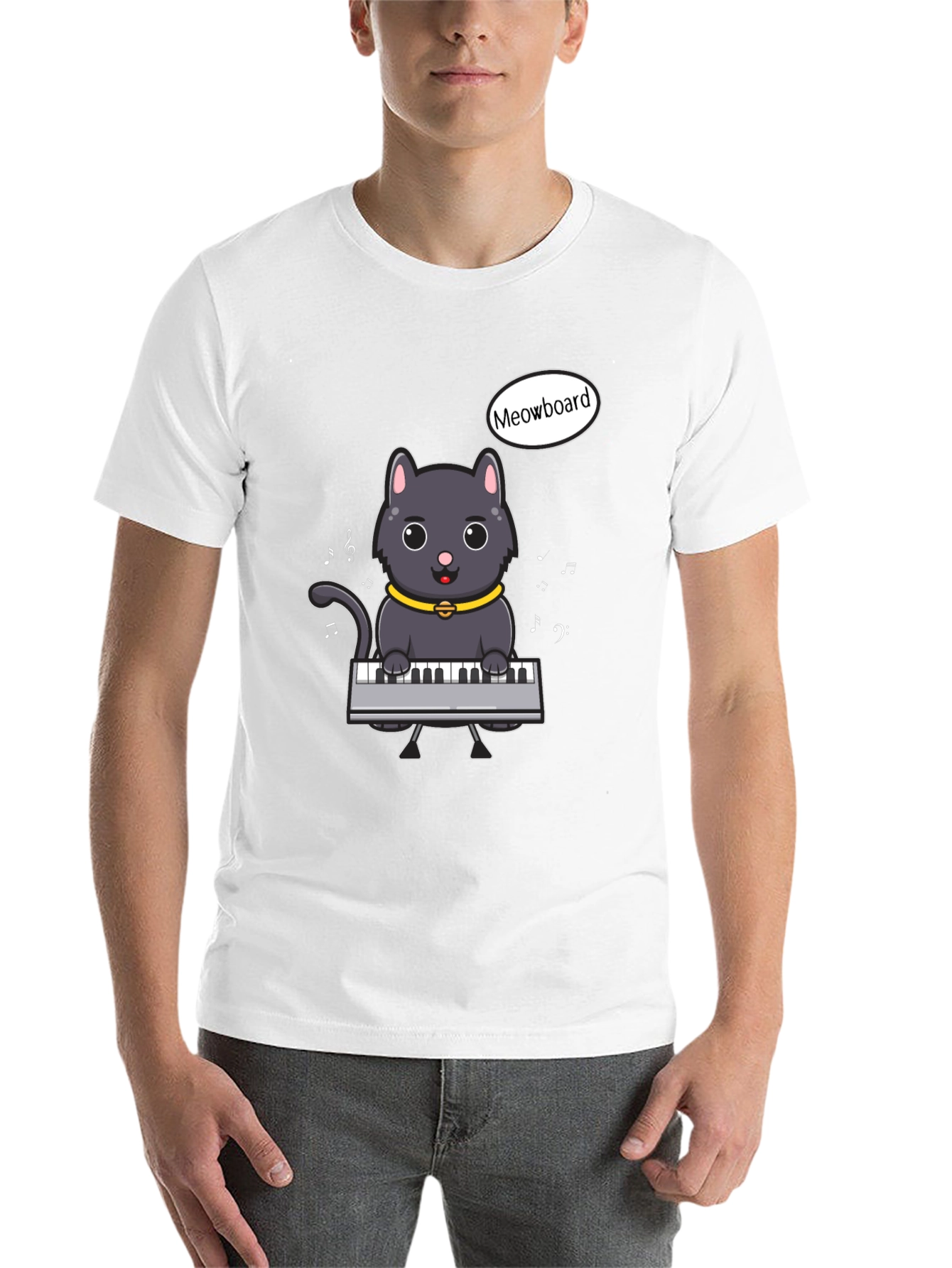 Black Meowboard Cat Musician T-Shirt view 14
