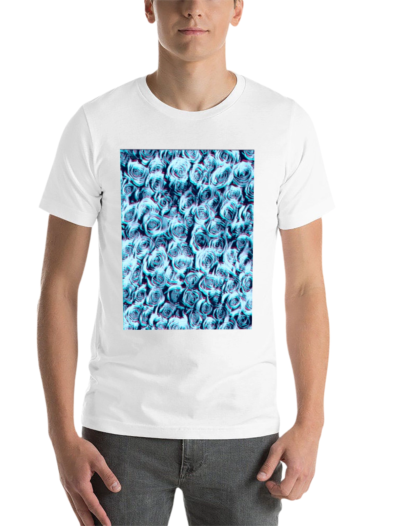 Black Blue Rose Print Black T-Shirt view 14