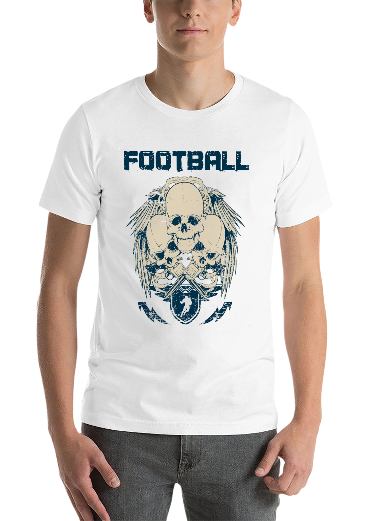 Black Football Skulls Graphic T-Shirt - Men's Casual Tee view 14