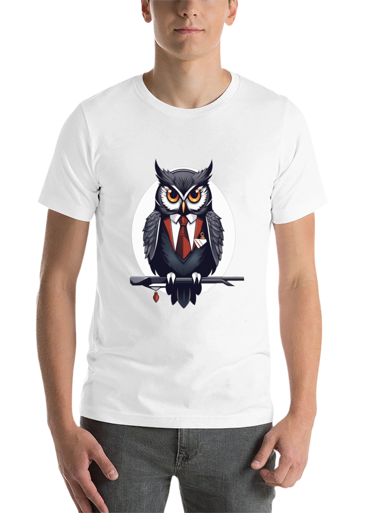 Black Owl in Suit Graphic Tee - Stylish Men's Black T-Shirt view 14