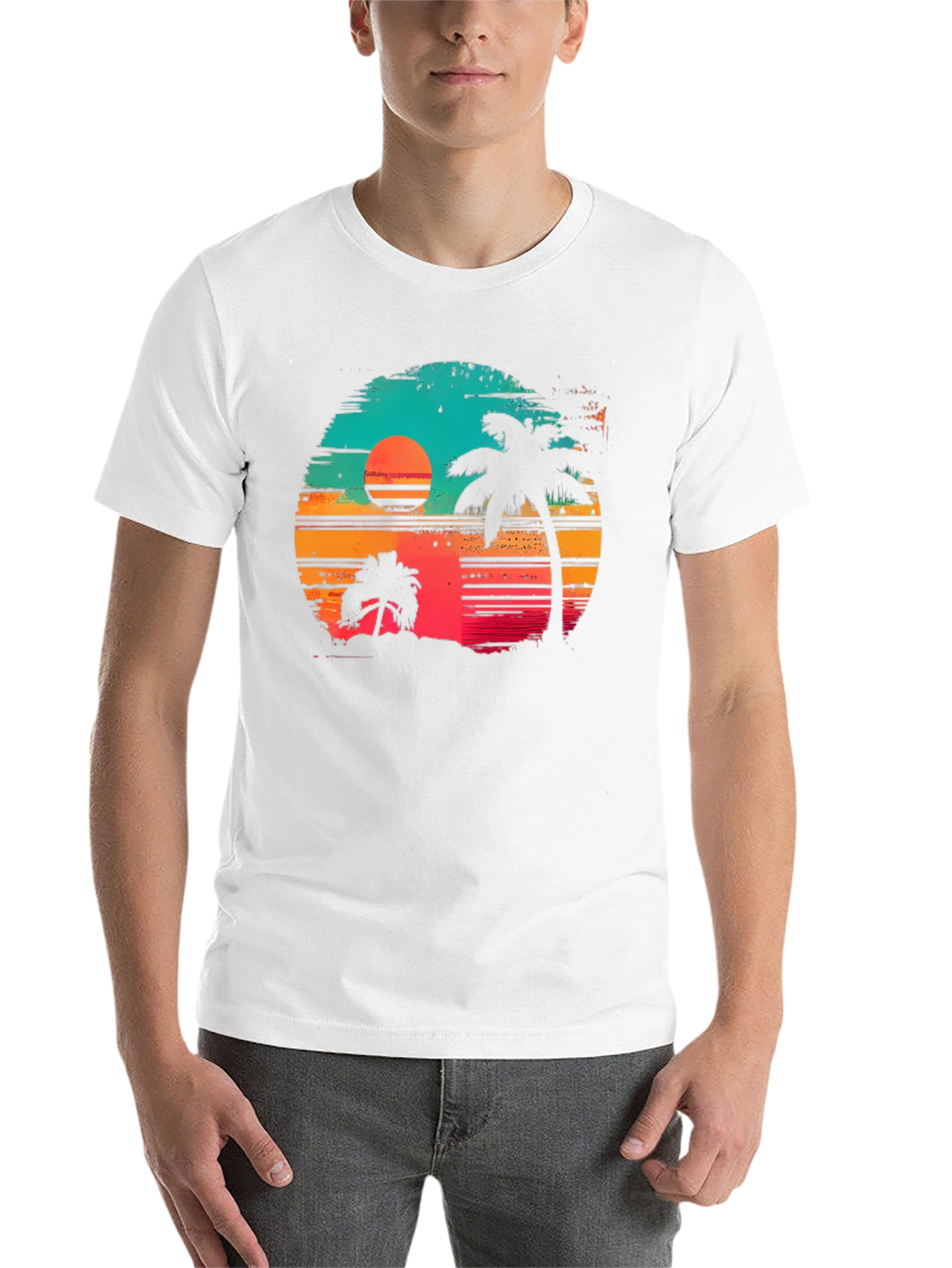 Black Retro Sunset Palm Tree Graphic T-Shirt view 14