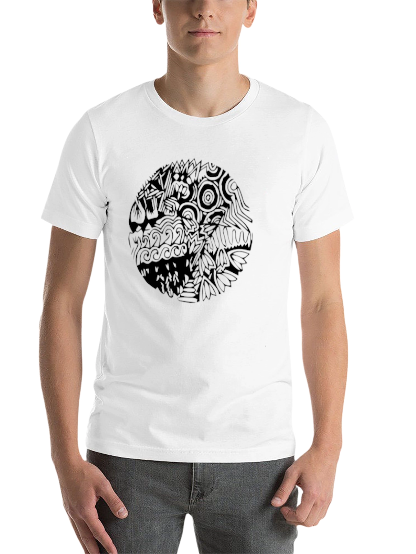 Abstract Graphic Print Men's Black T-Shirt - 14