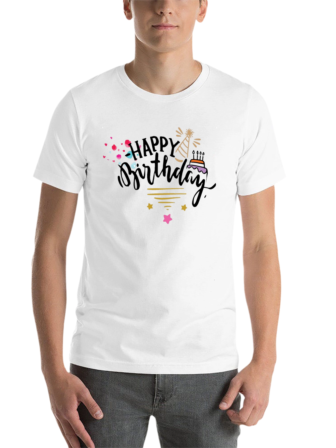 Black Happy Birthday Graphic Tee - Black Cotton T-Shirt view 14