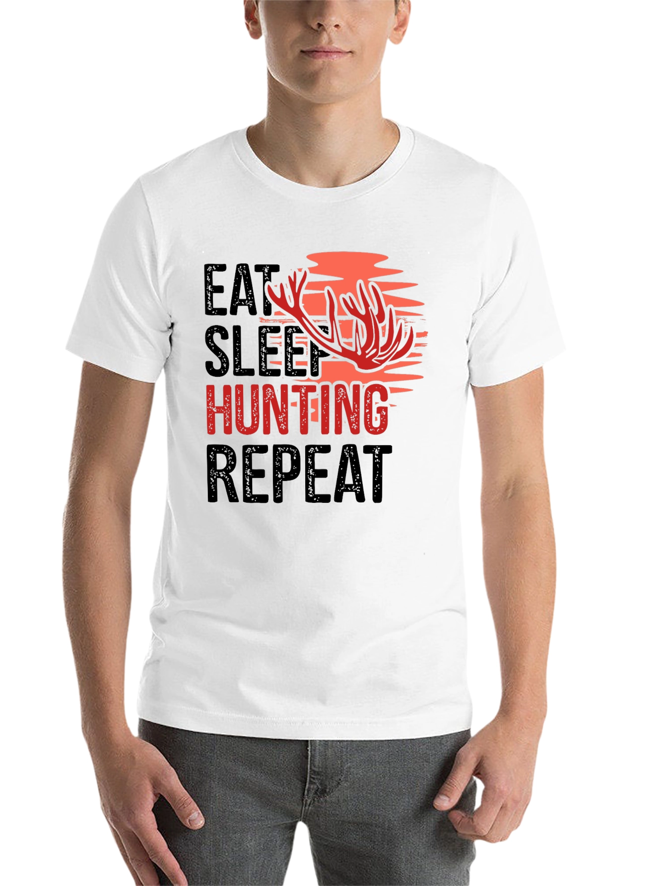 Black Eat Sleep Hunting Repeat Graphic Tee view 14