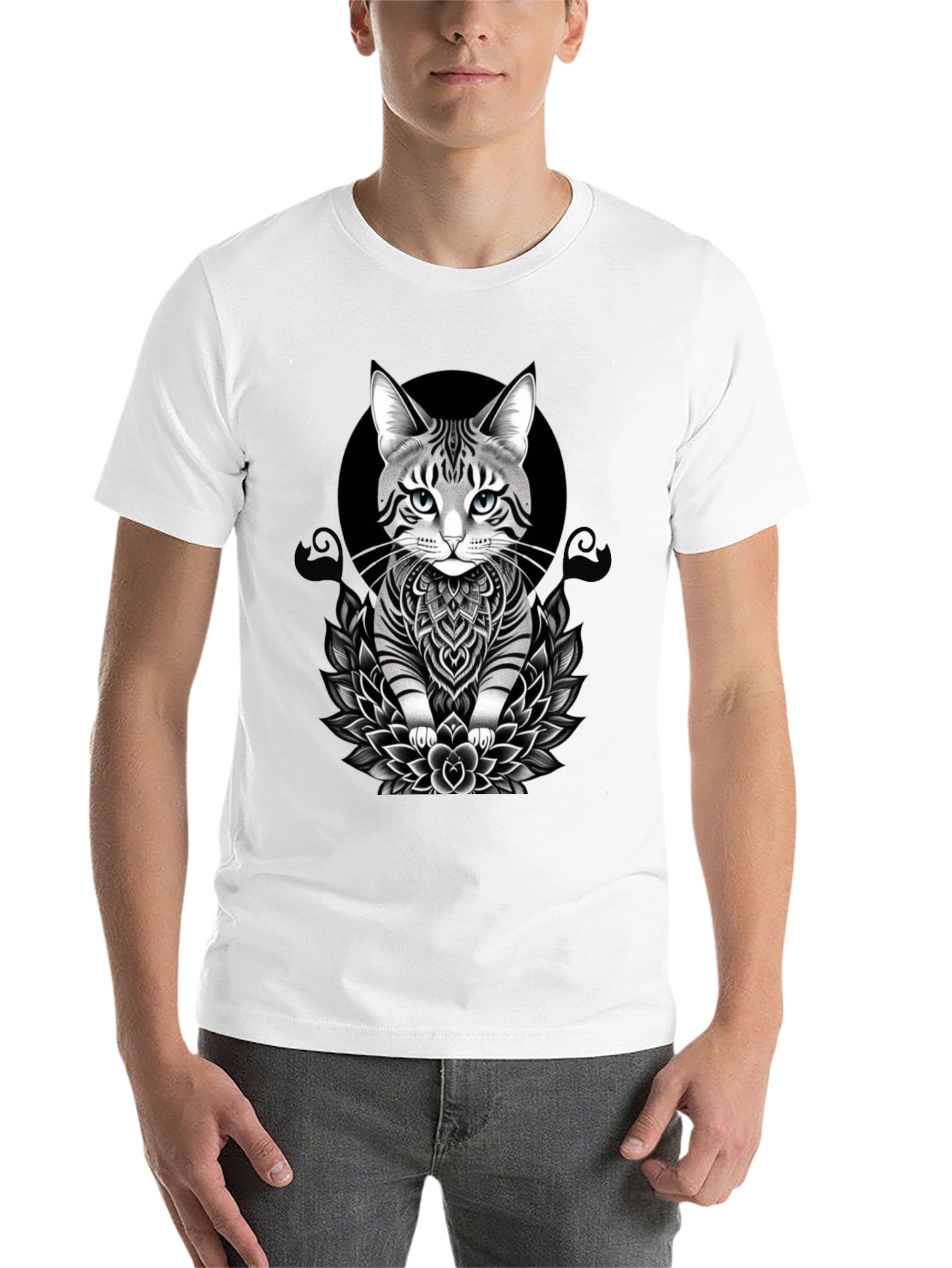 Black Cat Mandala T-Shirt - Artistic Graphic Tee view 14