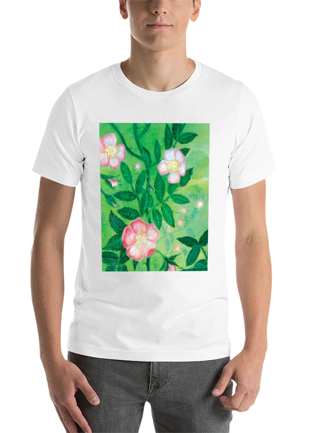 Black Floral Print T-Shirt - Artistic Botanical Design view 14