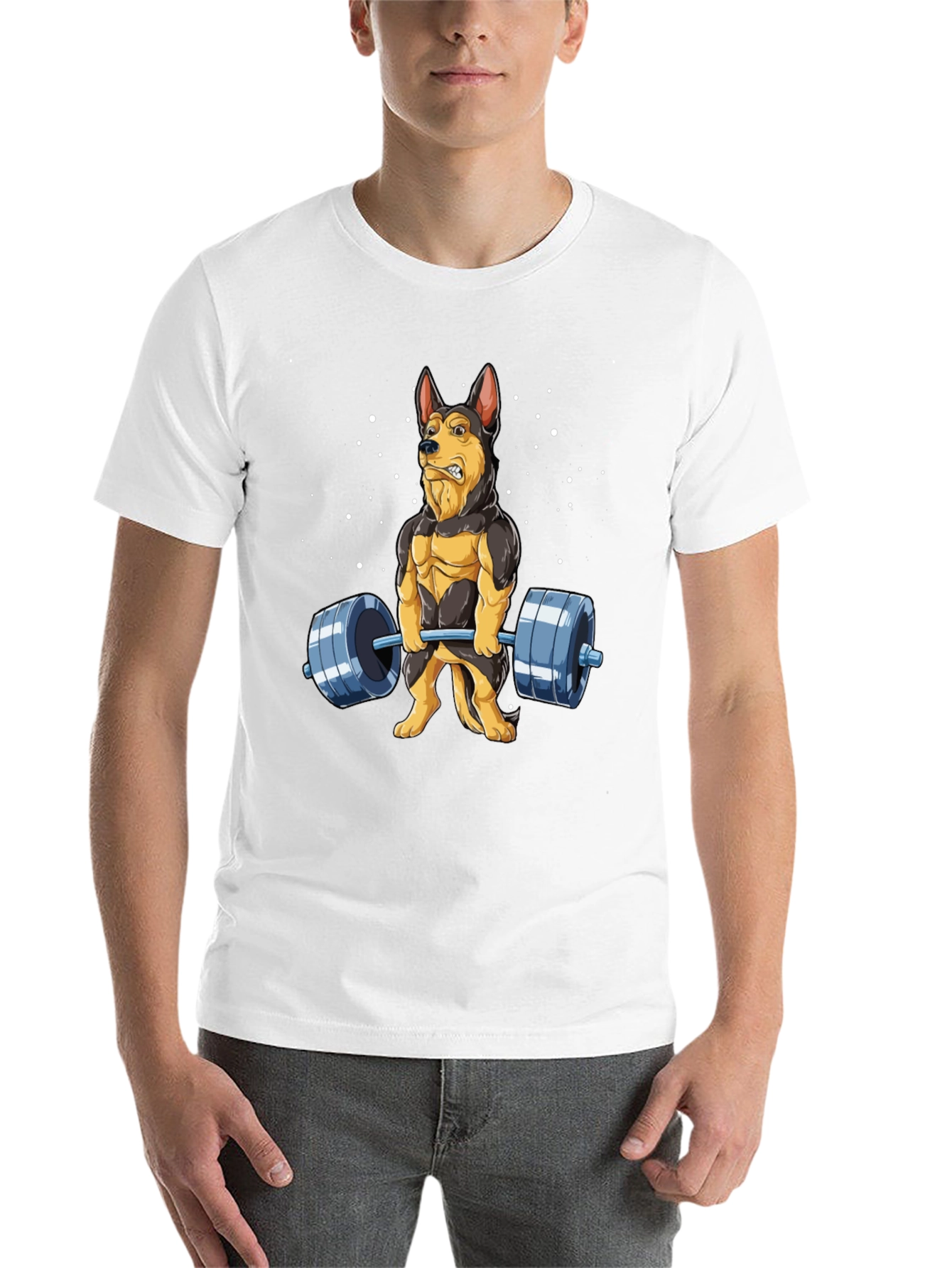 Black Funny Dog Lifting Weights T-Shirt view 14
