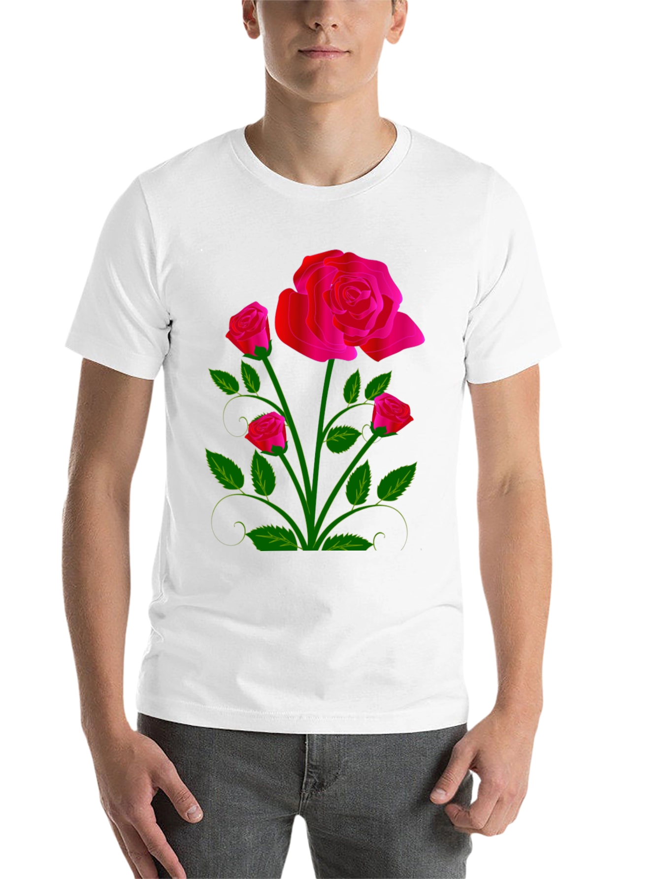 Black Black T-Shirt with Vivid Floral Rose Design view 14