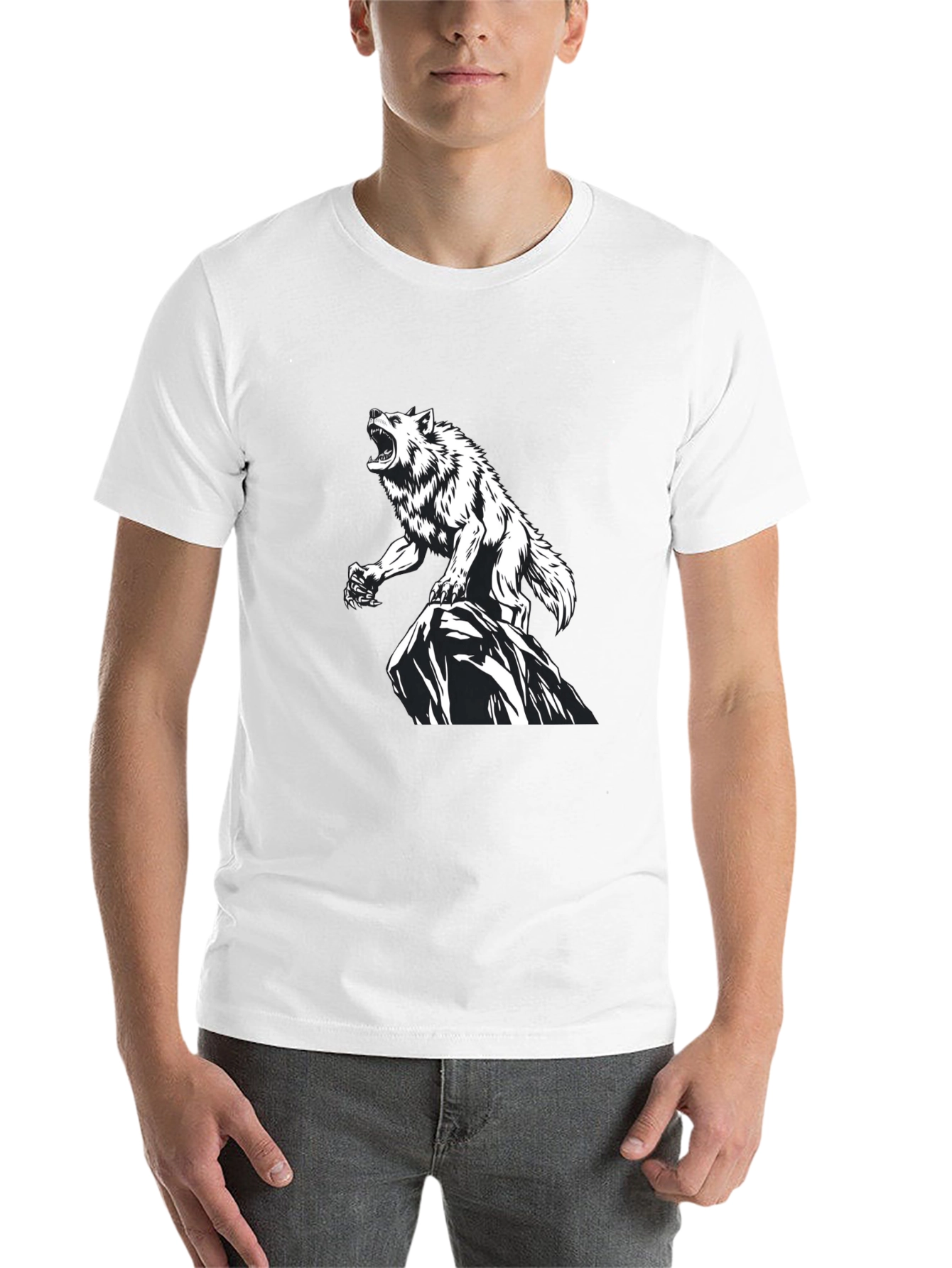Black Wolf Graphic Print Black T-Shirt view 14