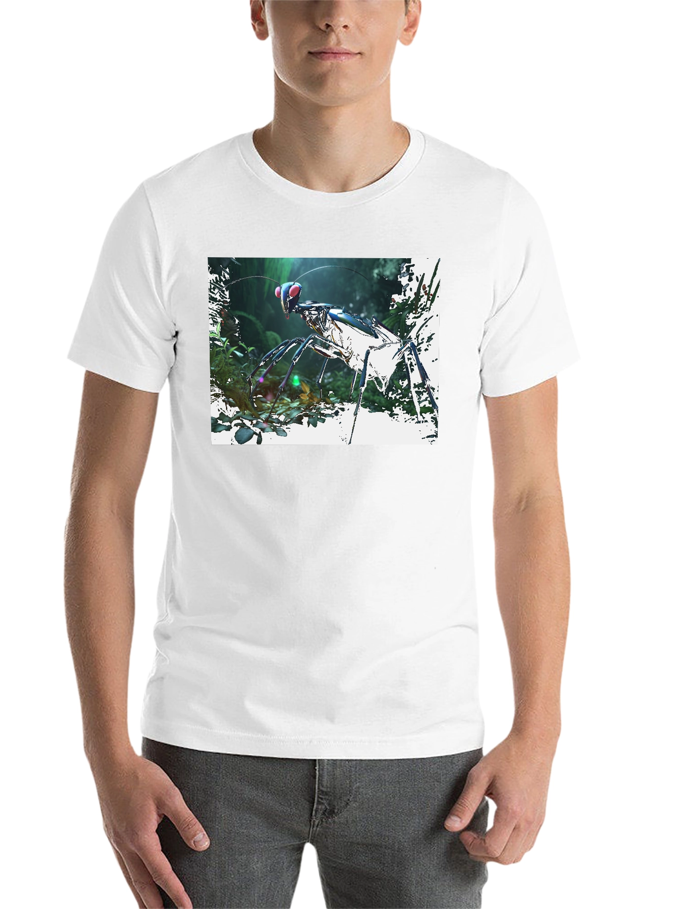 Black Futuristic Praying Mantis Graphic T-Shirt view 14