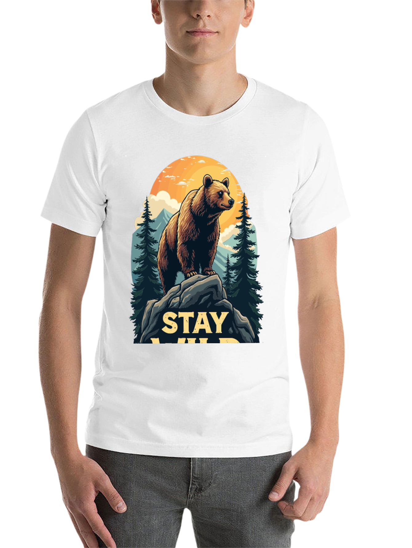 Black Stay Wild Bear Graphic Tee - Men's Black T-Shirt view 14