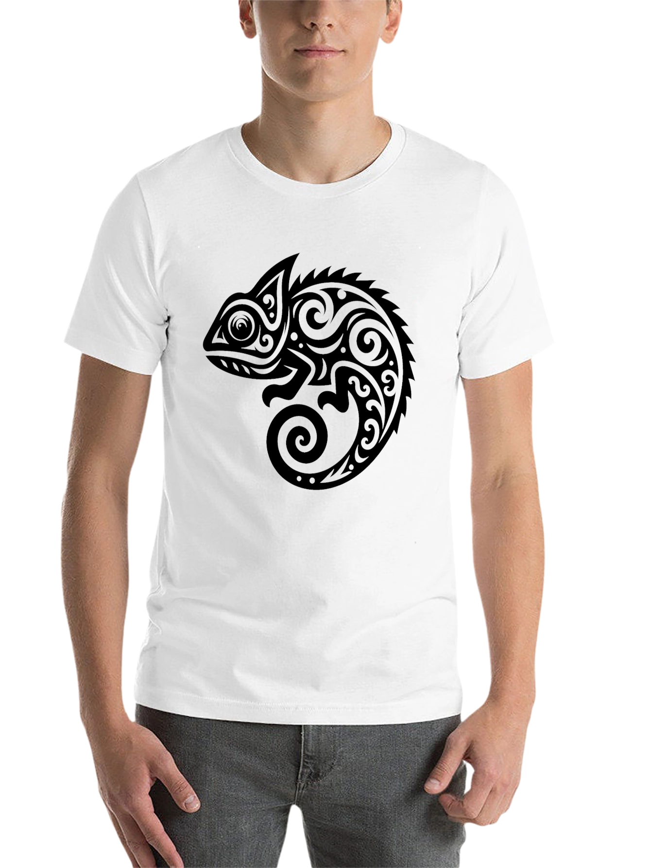 Black Tribal Chameleon Graphic T-Shirt - Black view 14