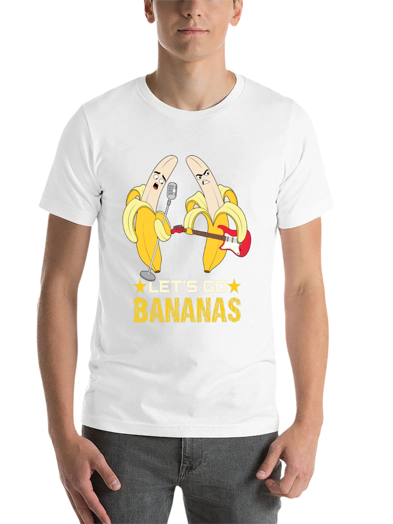 Black Let's Go Bananas Funny Music T-Shirt view 14