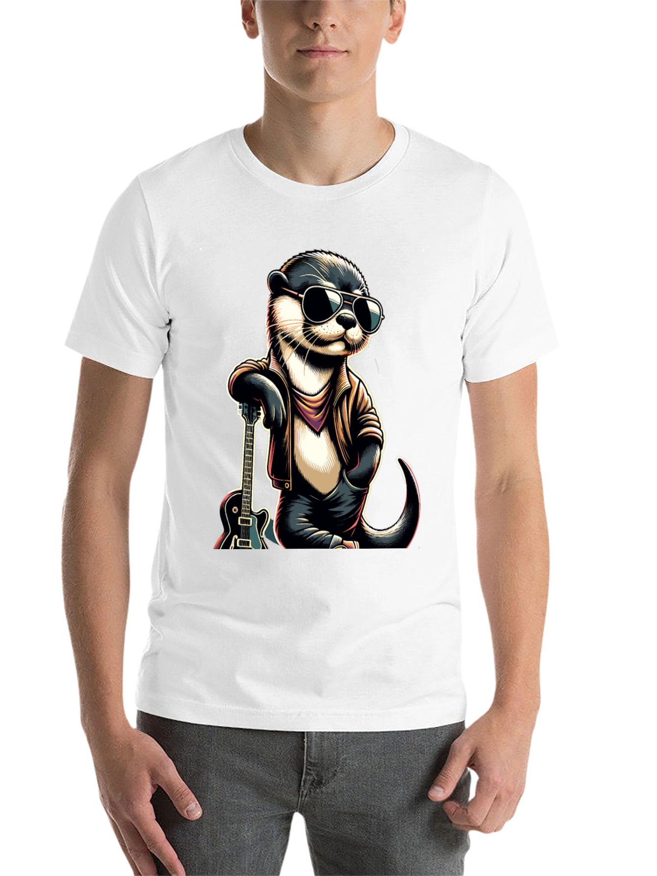 Black Cool Otter Guitarist Graphic Tee view 14