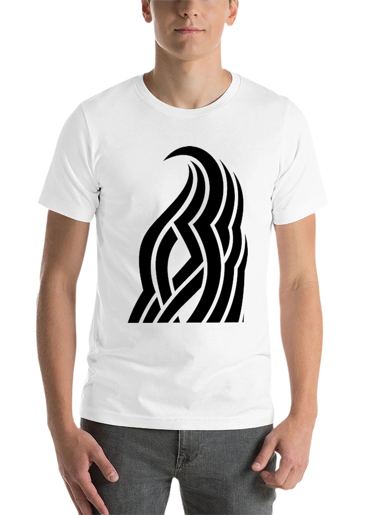Black Men's Black Graphic Tee - Abstract Wave Design view 14