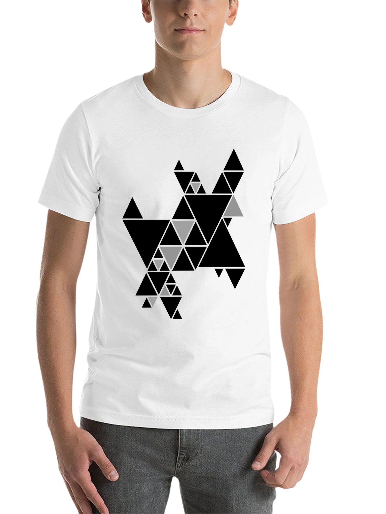 Black Geometric Triangle Print Black T-Shirt view 14
