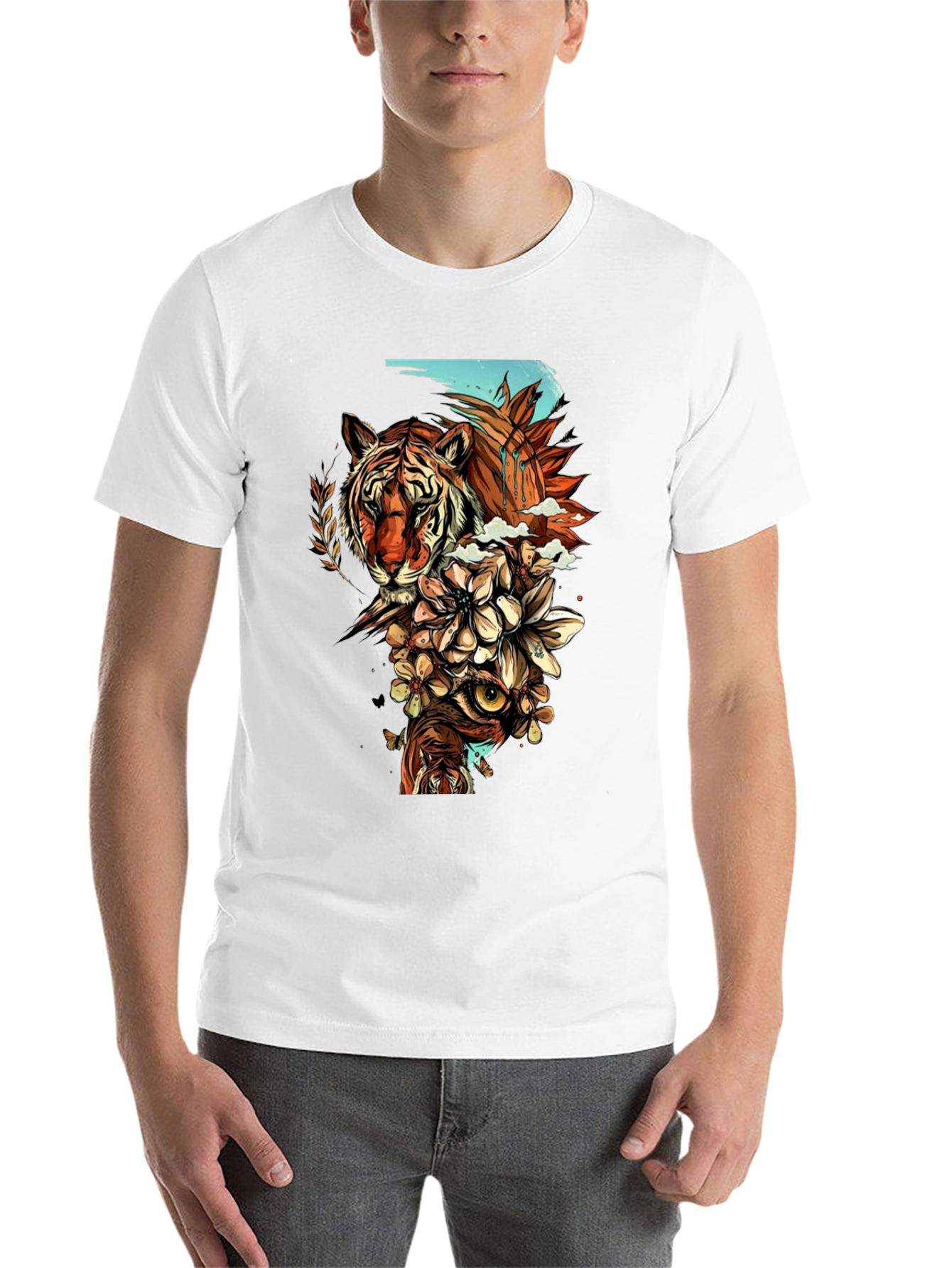 Black Tiger & Owl Graphic Print Black T-Shirt view 14