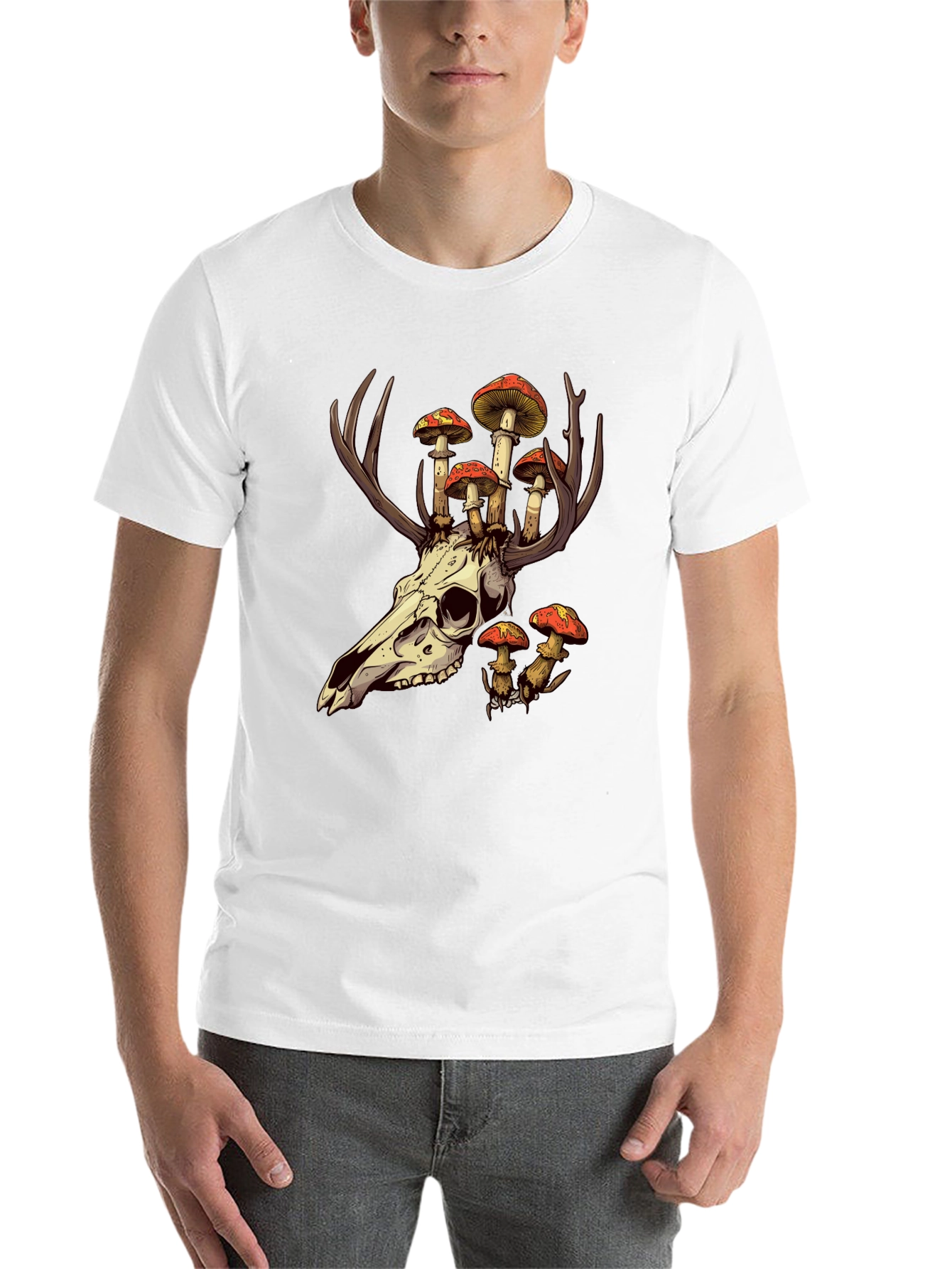Black Skull and Mushroom T-Shirt - Unique Graphic Tee view 14