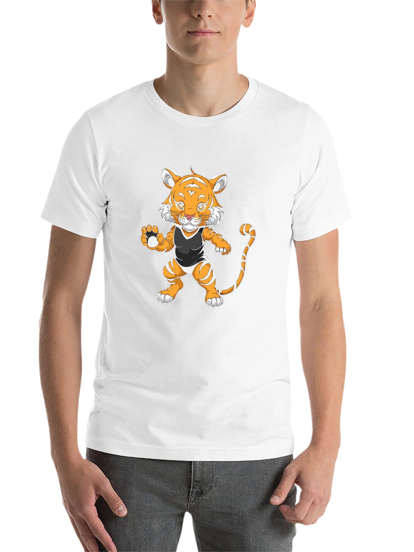 Black Cartoon Tiger Graphic Tee - Black view 14