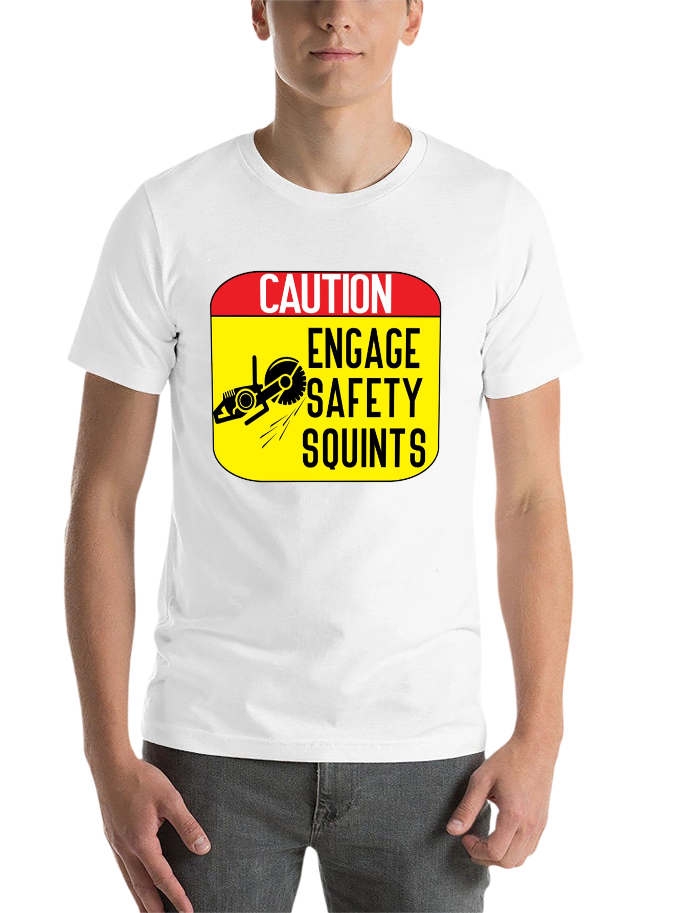 Black Caution Engage Safety Squints T-Shirt view 14
