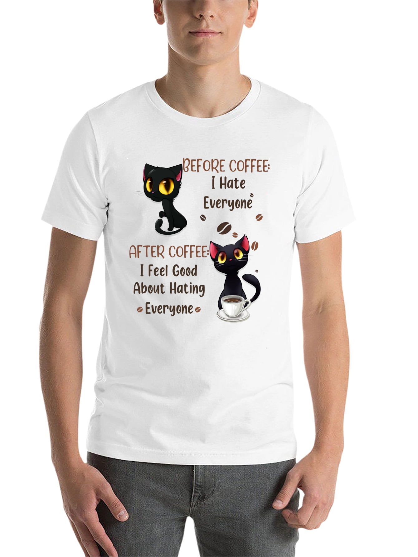 Black Coffee Cat T-Shirt - I Hate Everyone Funny Tee view 14