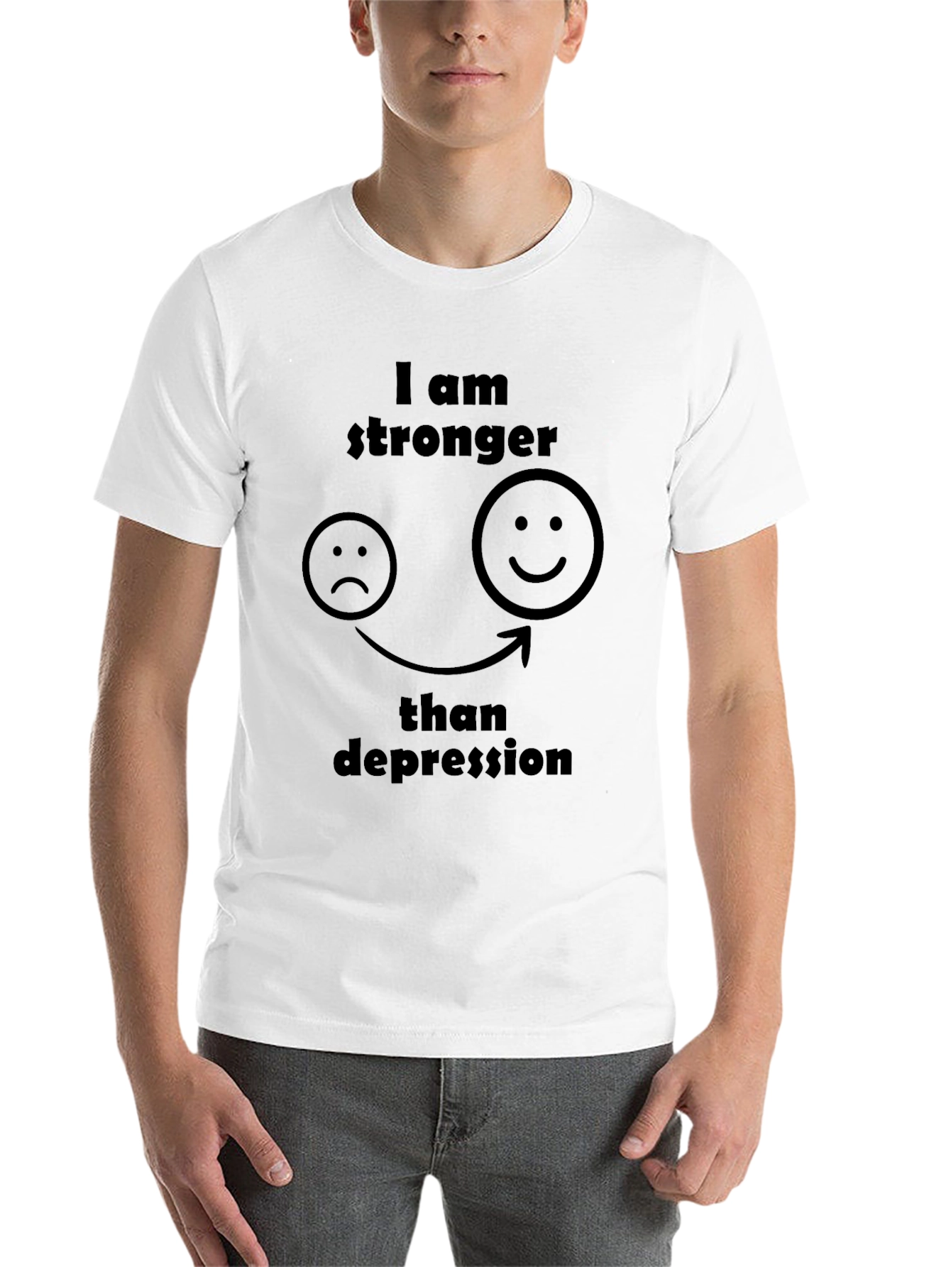 Black Stronger Than Depression Black Graphic T-Shirt view 14