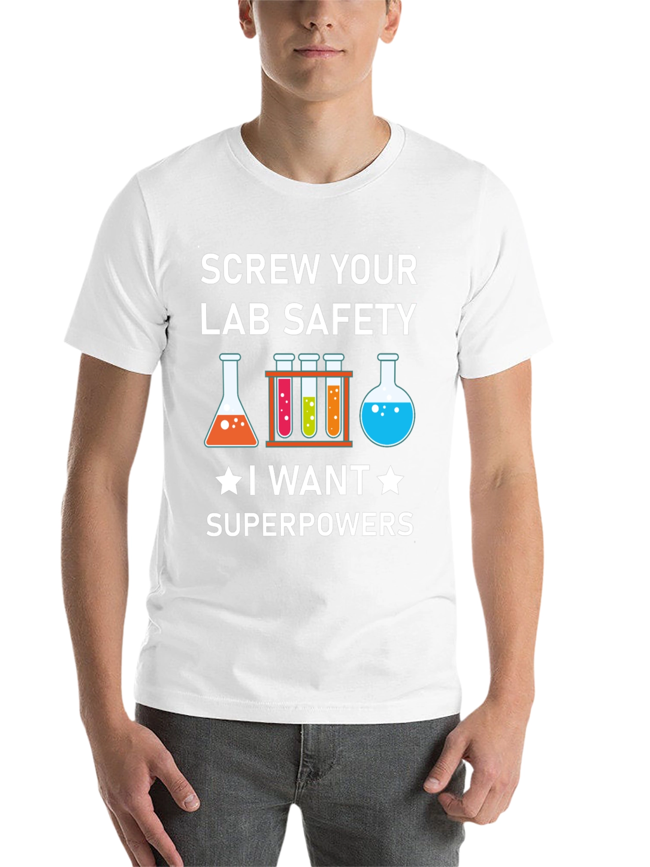 Black Screw Your Lab Safety T-Shirt: Superpowers Graphic Tee view 14