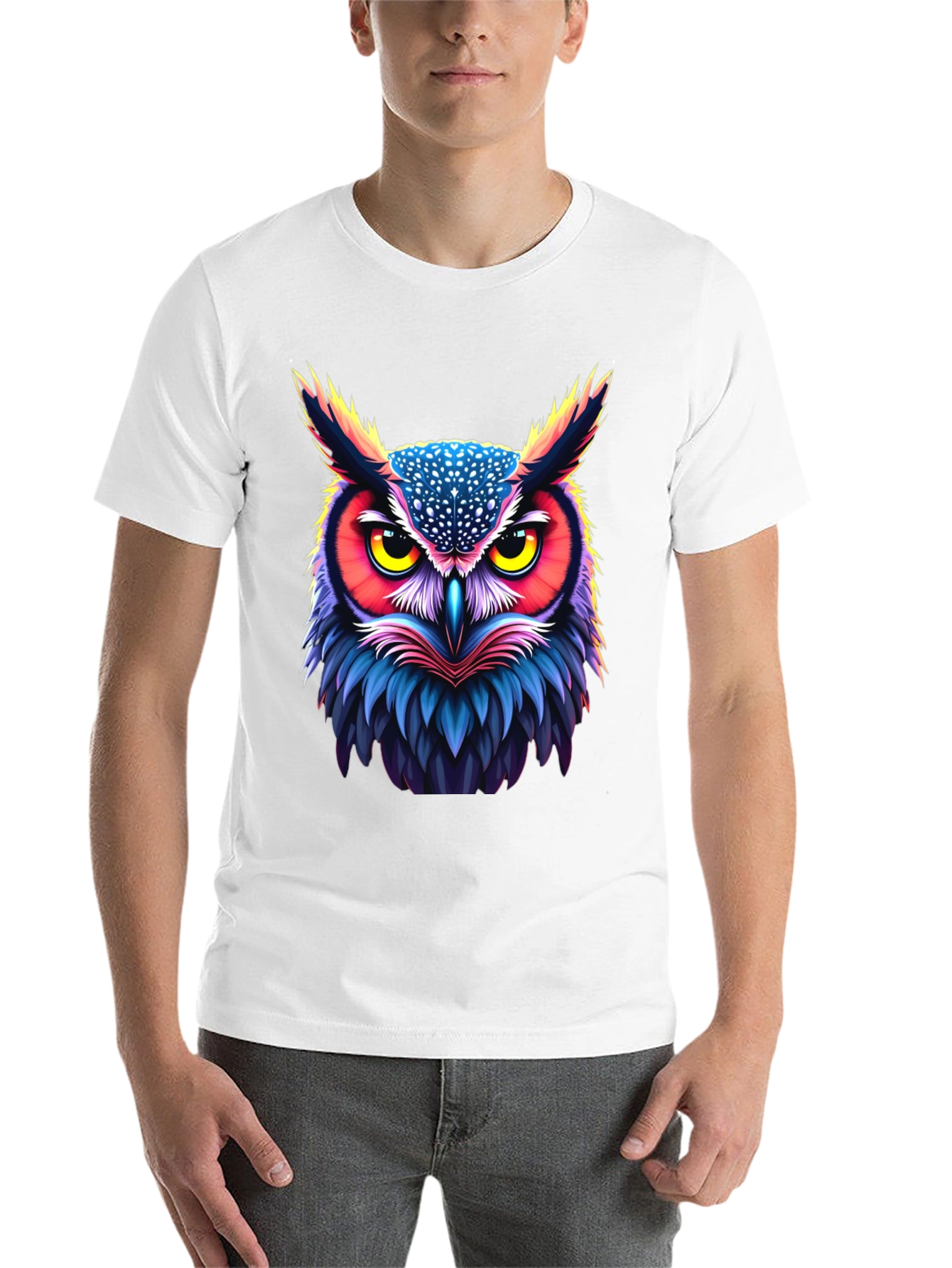 Black Vibrant Owl Graphic Tee - Unisex Black T-Shirt view 14