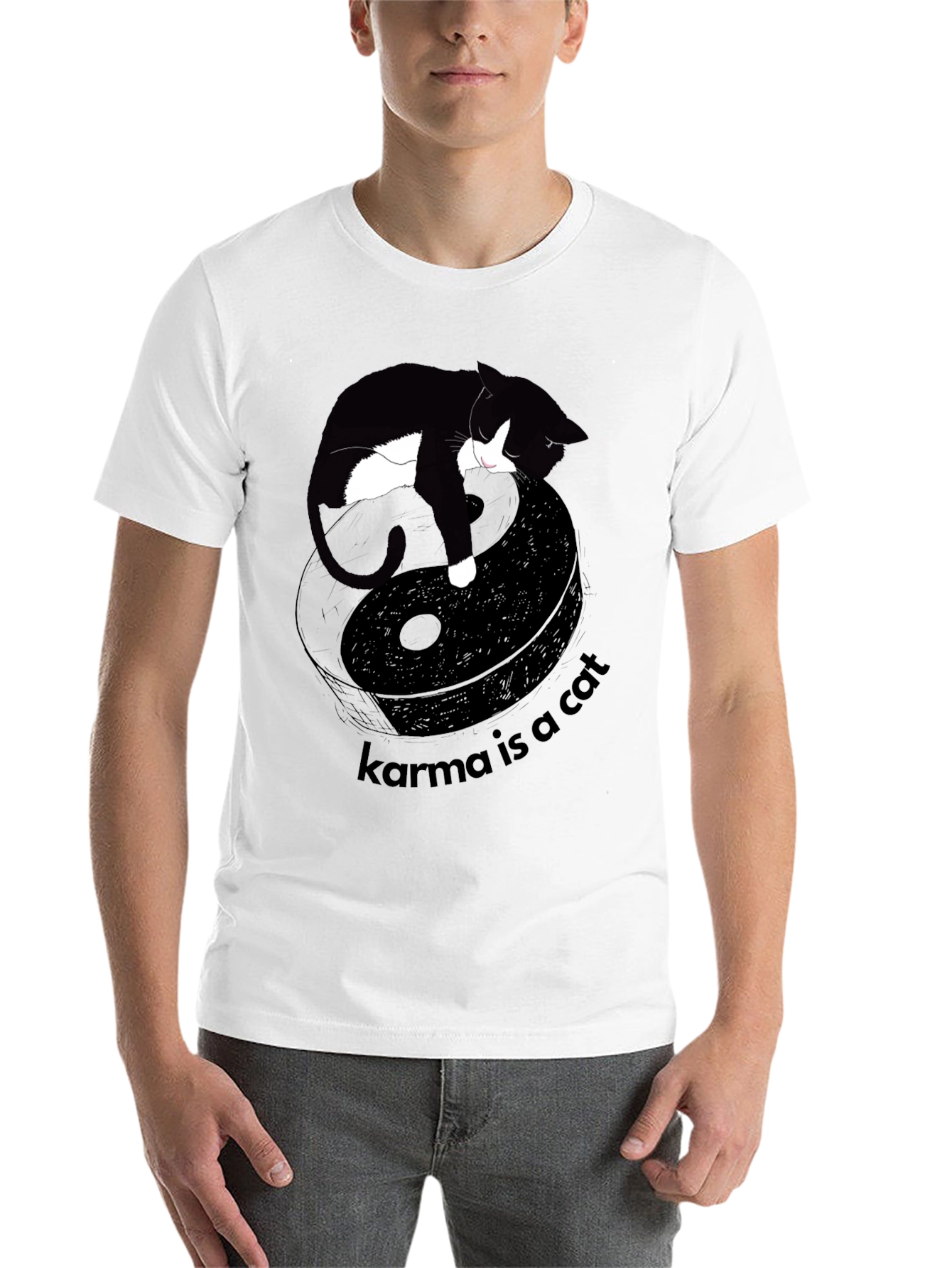 Black Karma is a Cat Graphic Tee - Unisex Black T-Shirt view 14