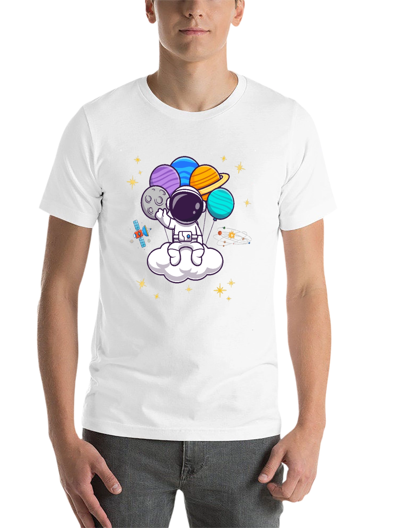 Black Astronaut Planet Balloons Graphic Tee - Black view 14