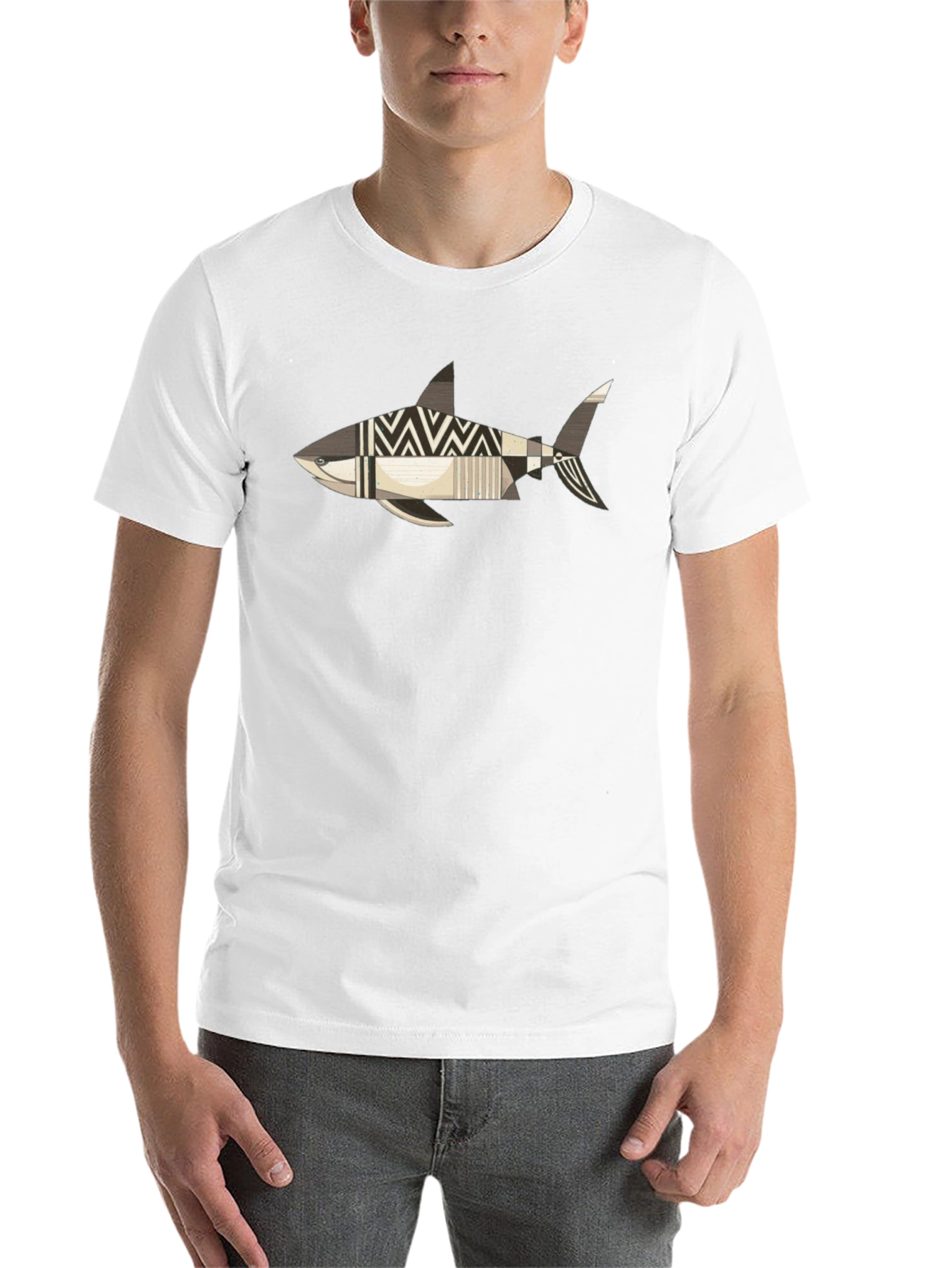 Black Abstract Shark Graphic Print T-Shirt view 14