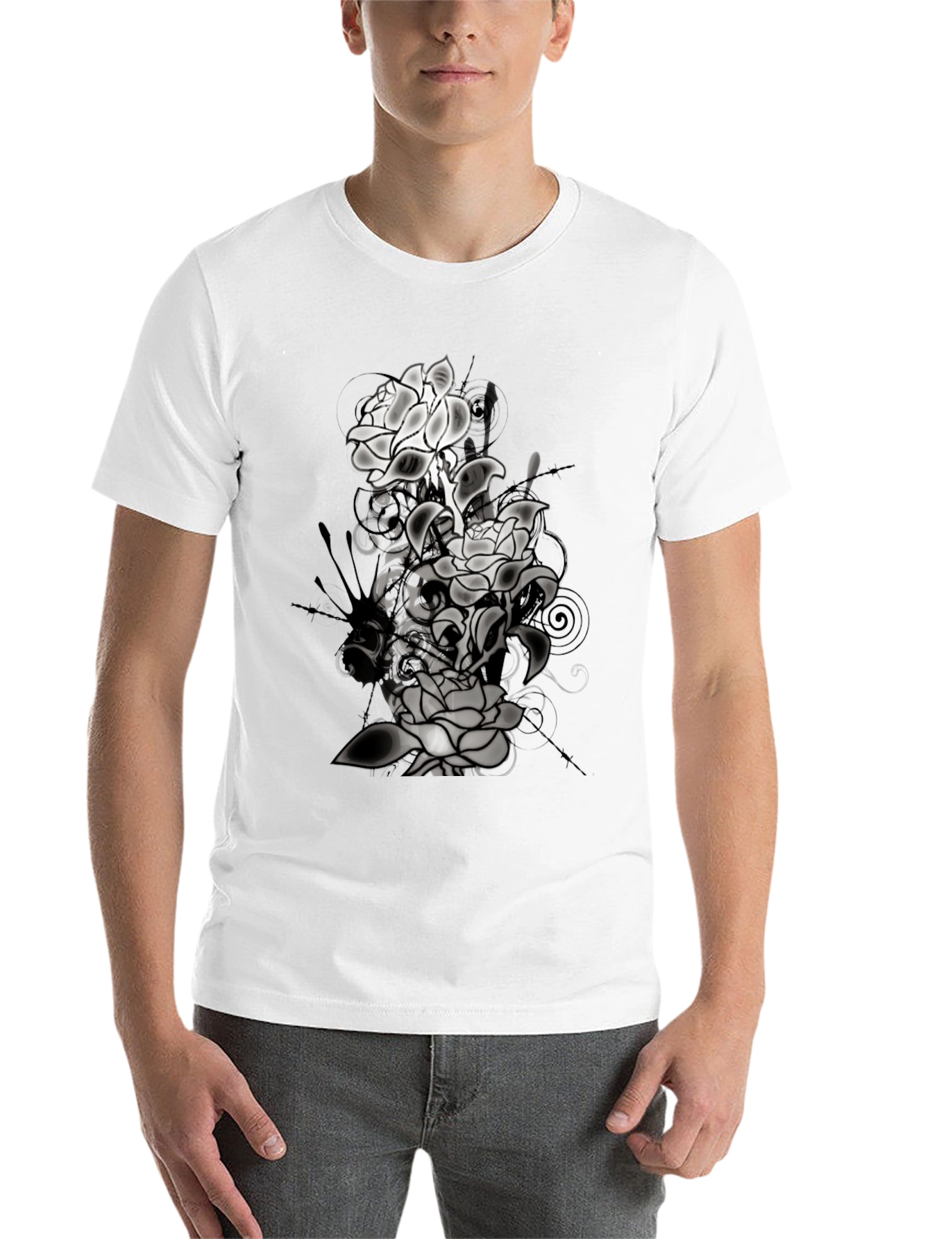 Black Floral Graphic T-Shirt - Men's Black Tee view 14