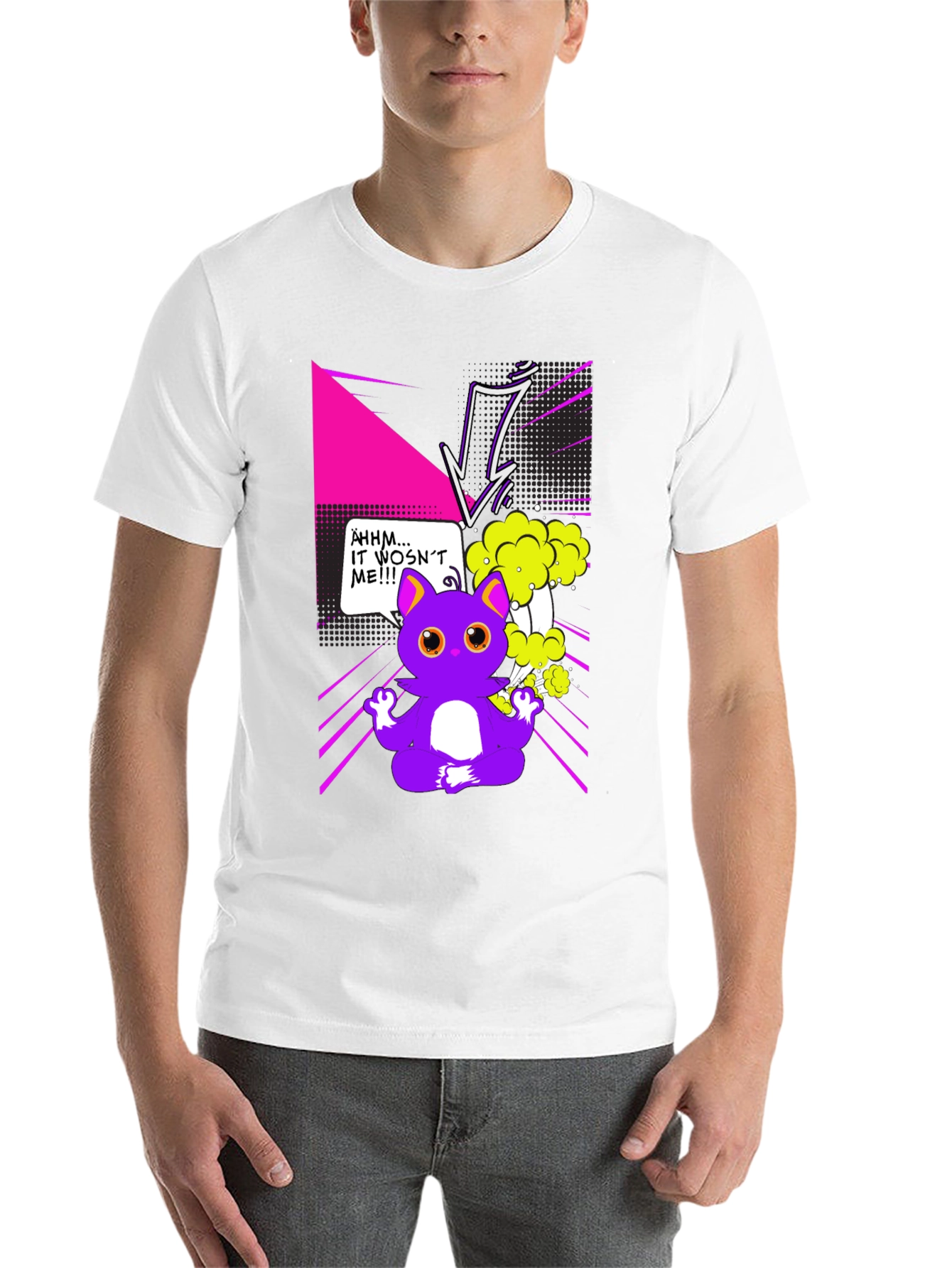 Black Funny Cartoon Cat Graphic T-Shirt view 14