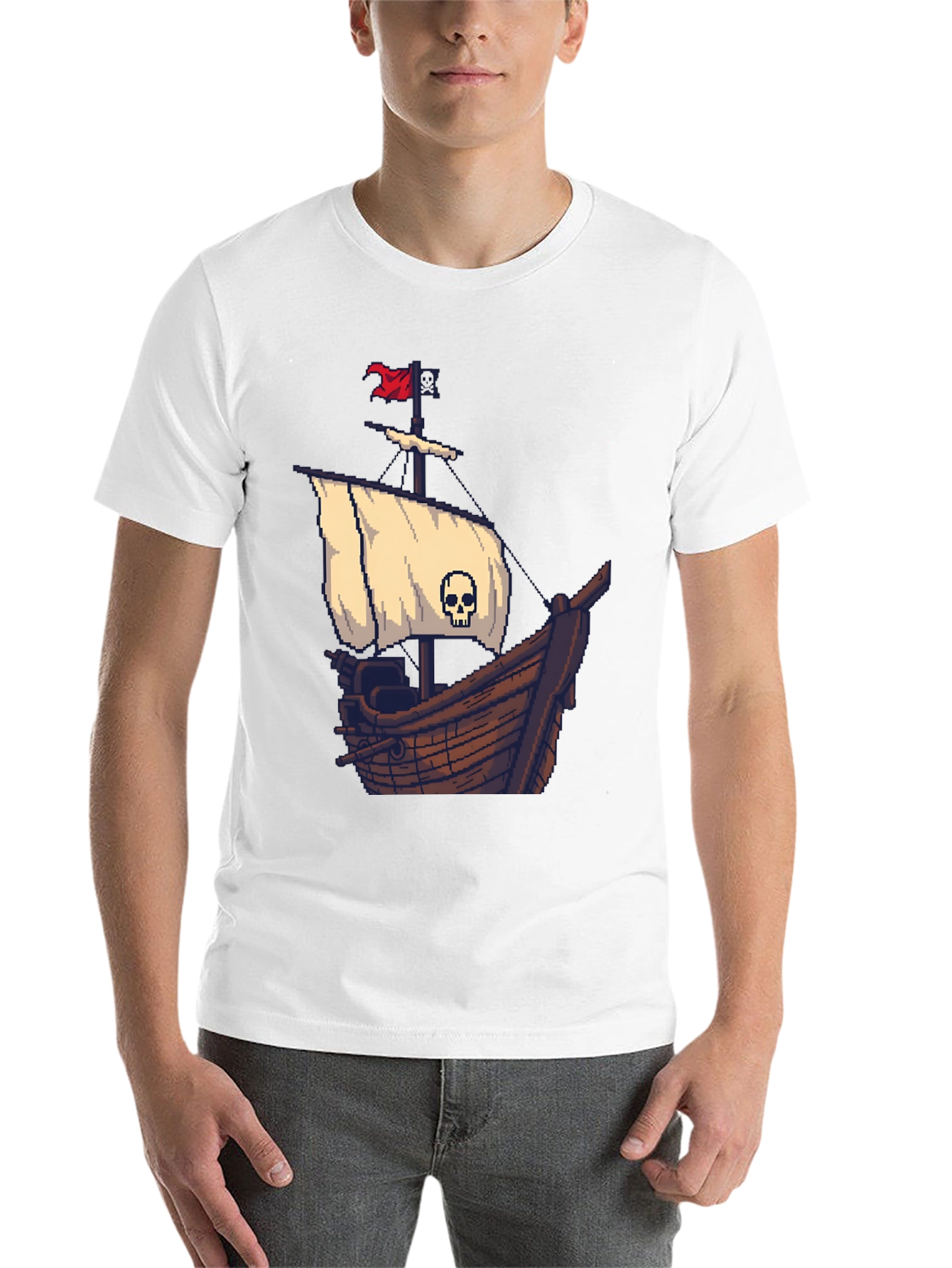 Pirate Ship Pixel Art Black T-Shirt - 14