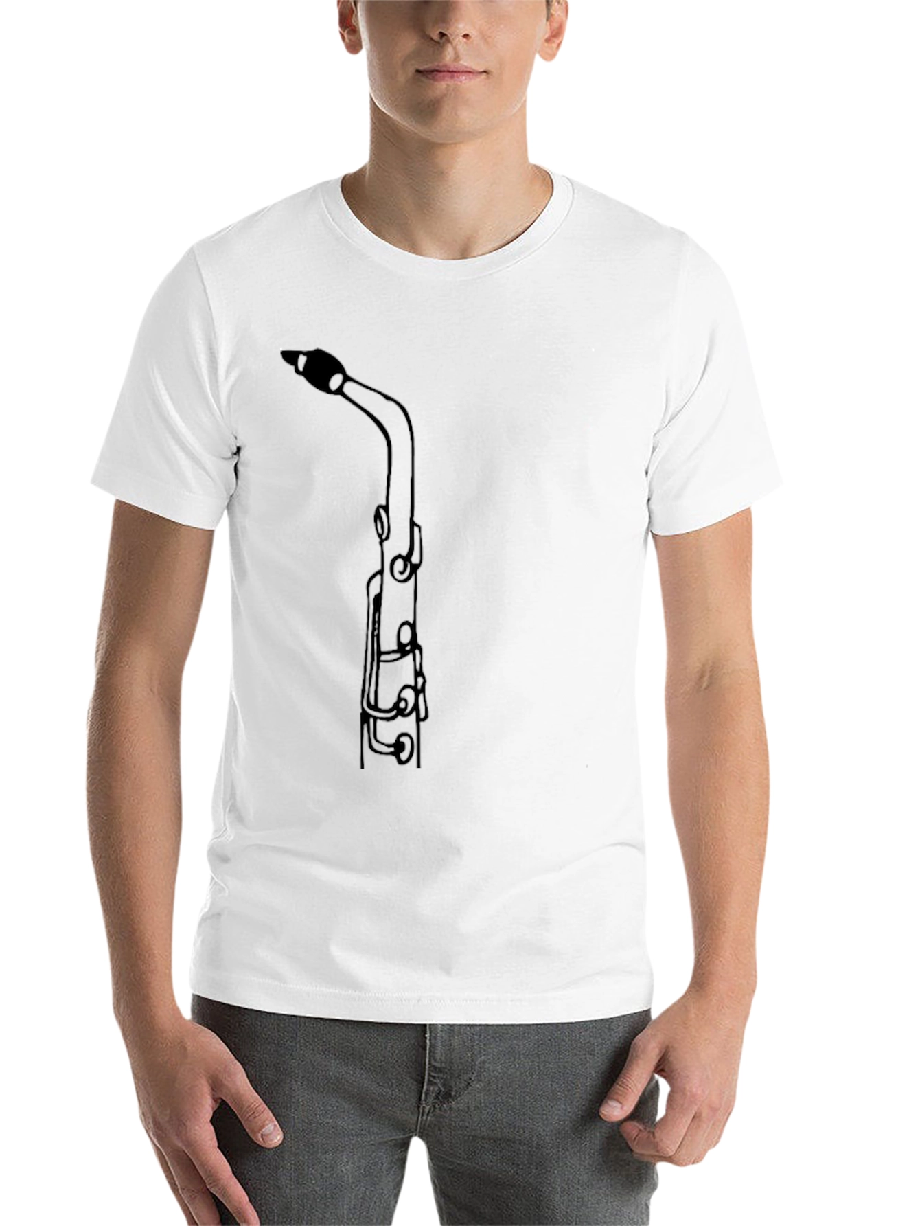 Black Saxophone Outline Graphic T-Shirt view 14