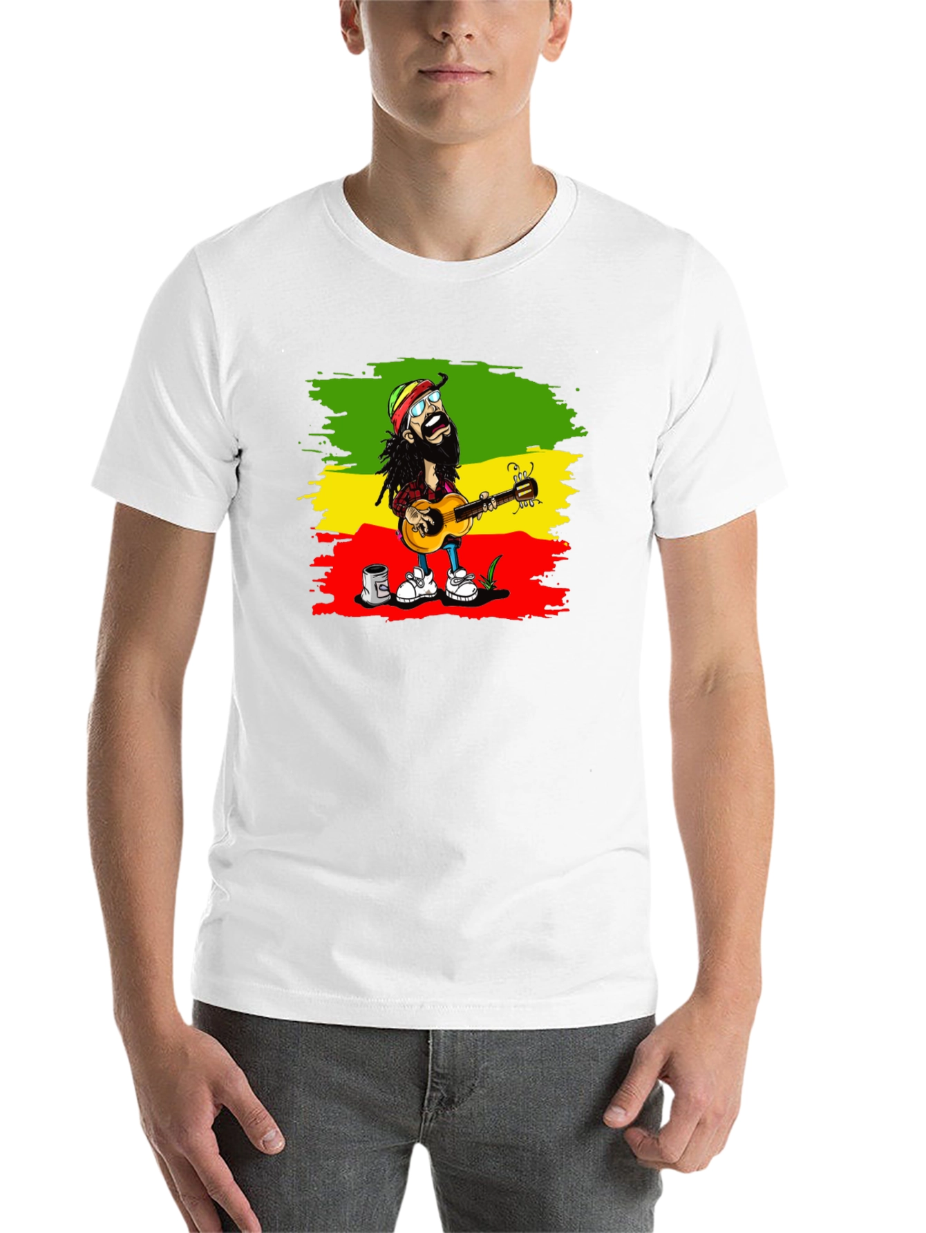 Black Rasta Cartoon Guitarist T-Shirt view 14