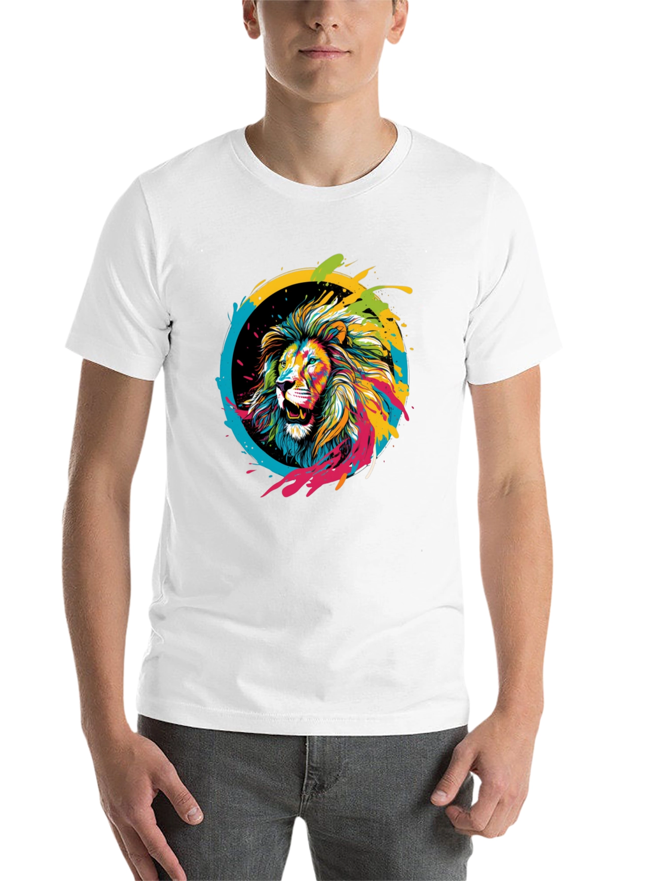 Black Lion Art T-Shirt - Colorful Graphic Tee view 14