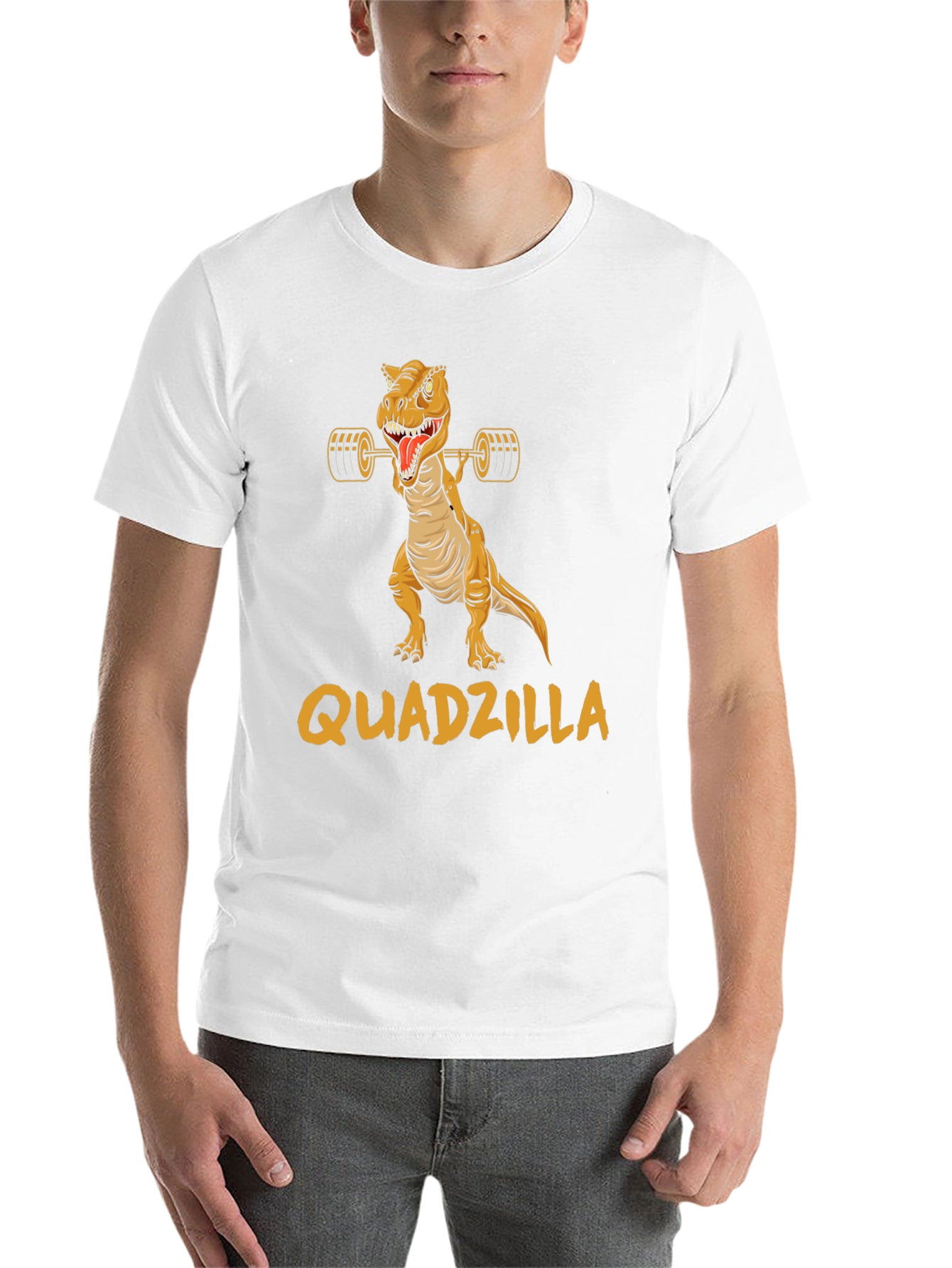 Black Quadzilla Weightlifting Dinosaur Graphic T-Shirt view 14