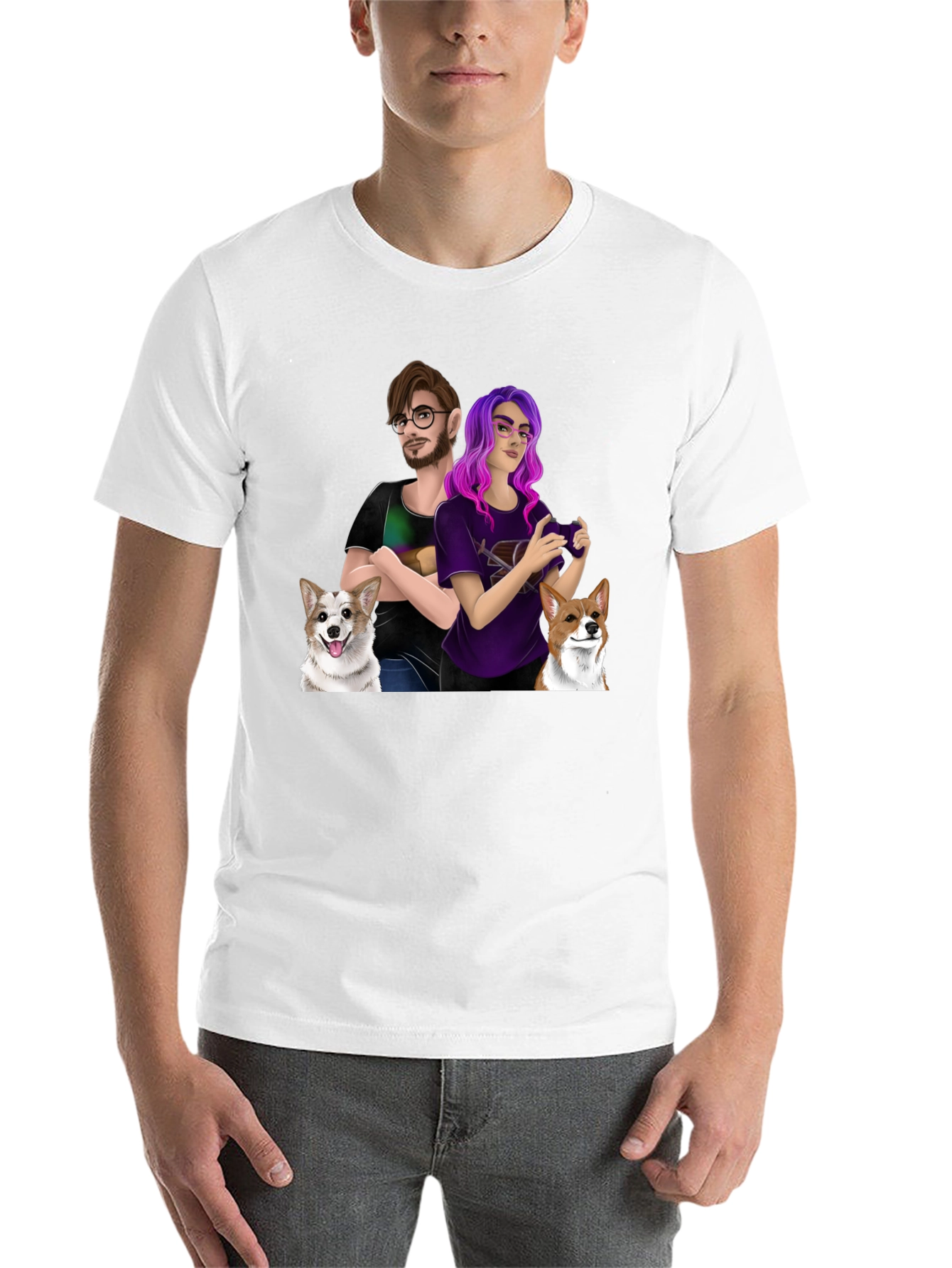 Custom Cartoon Couple & Dogs T-Shirt - 14