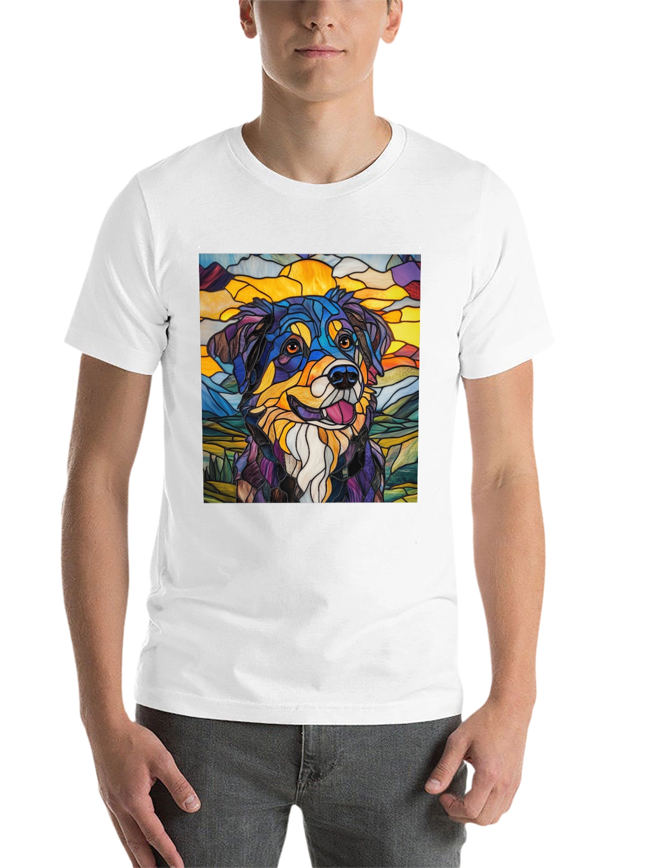 Black Stained Glass Dog Art Tee view 14